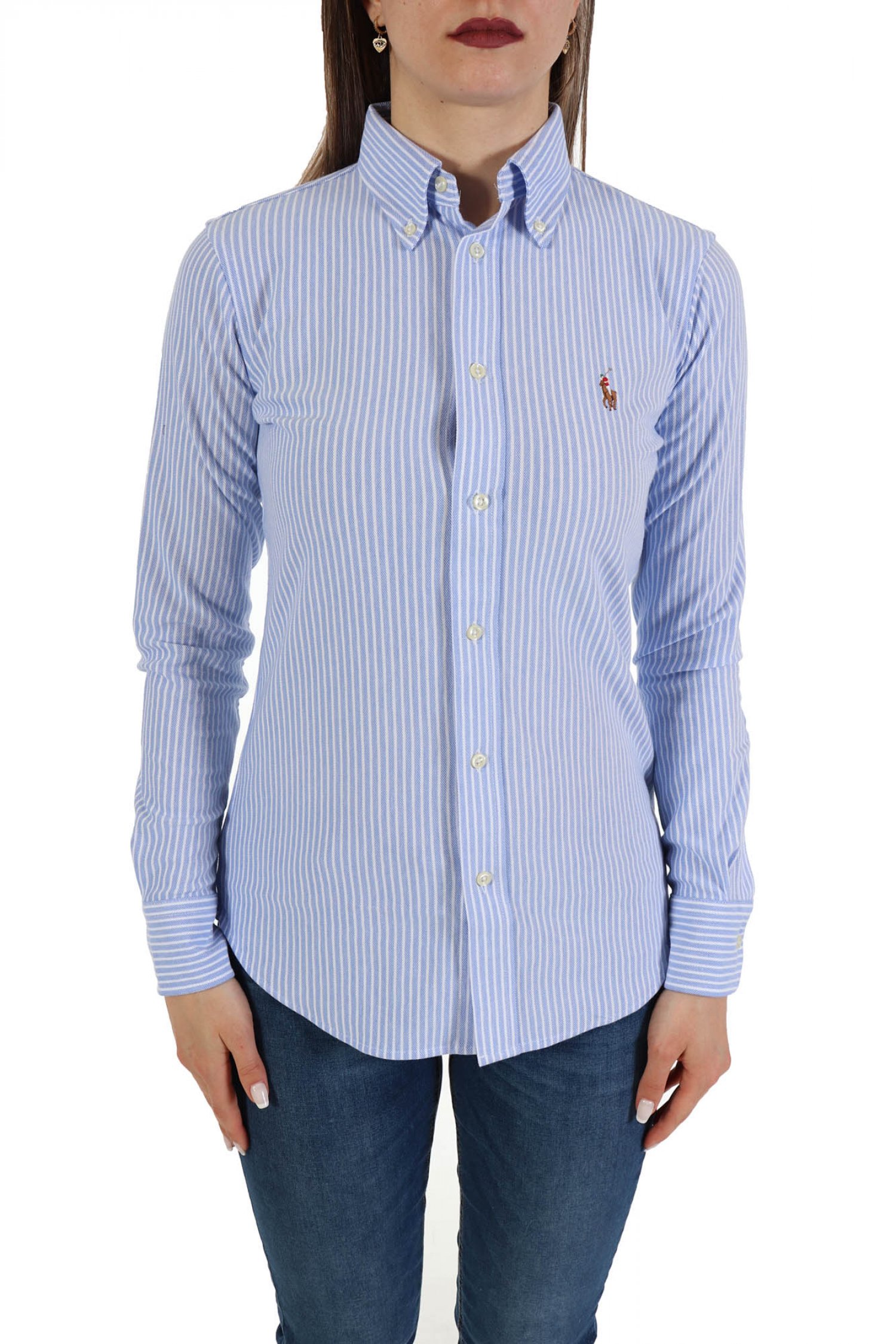 RALPH LAUREN ΠΟΥΚΑΜΙΣΟ KNIT OXFORD BUTTON DOWN BSR ΣΙΕΛ/ ΛΕΥΚΟ