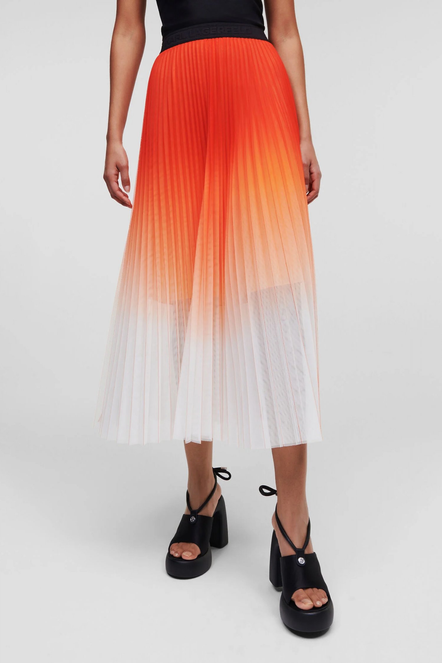 KARL LAGERFELD ΦΟΥΣΤΑ MIDI ΠΛΙΣΕ PLEDET MESH OMBRE ΠΟΡΤΟΚΑΛΙ