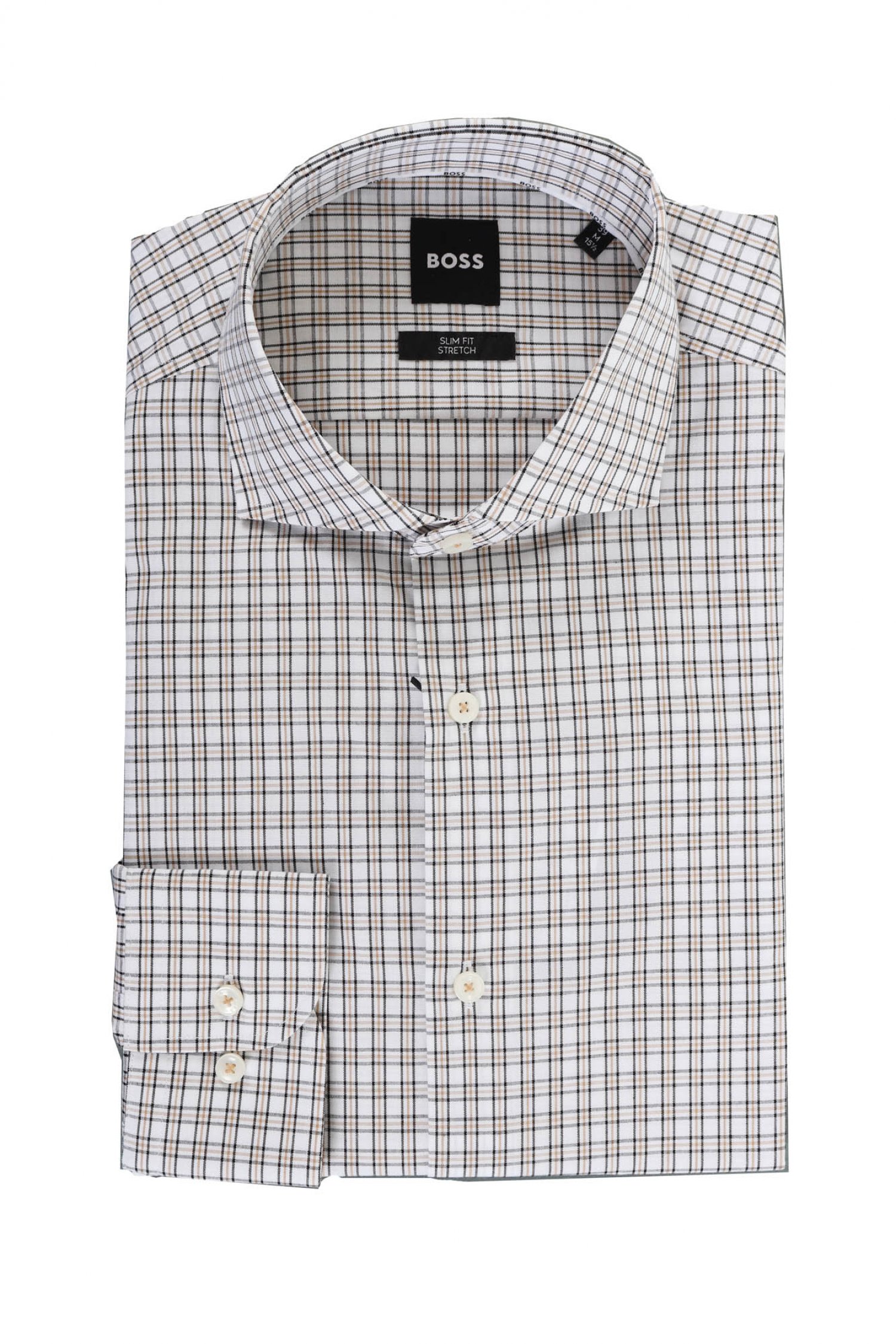 BOSS ΠΟΥΚΑΜΙΣΟ ΚΑΡΩ SLIM FIT STRETCH H-HANK-SPREAD-C1-222 ΜΠΕΖ