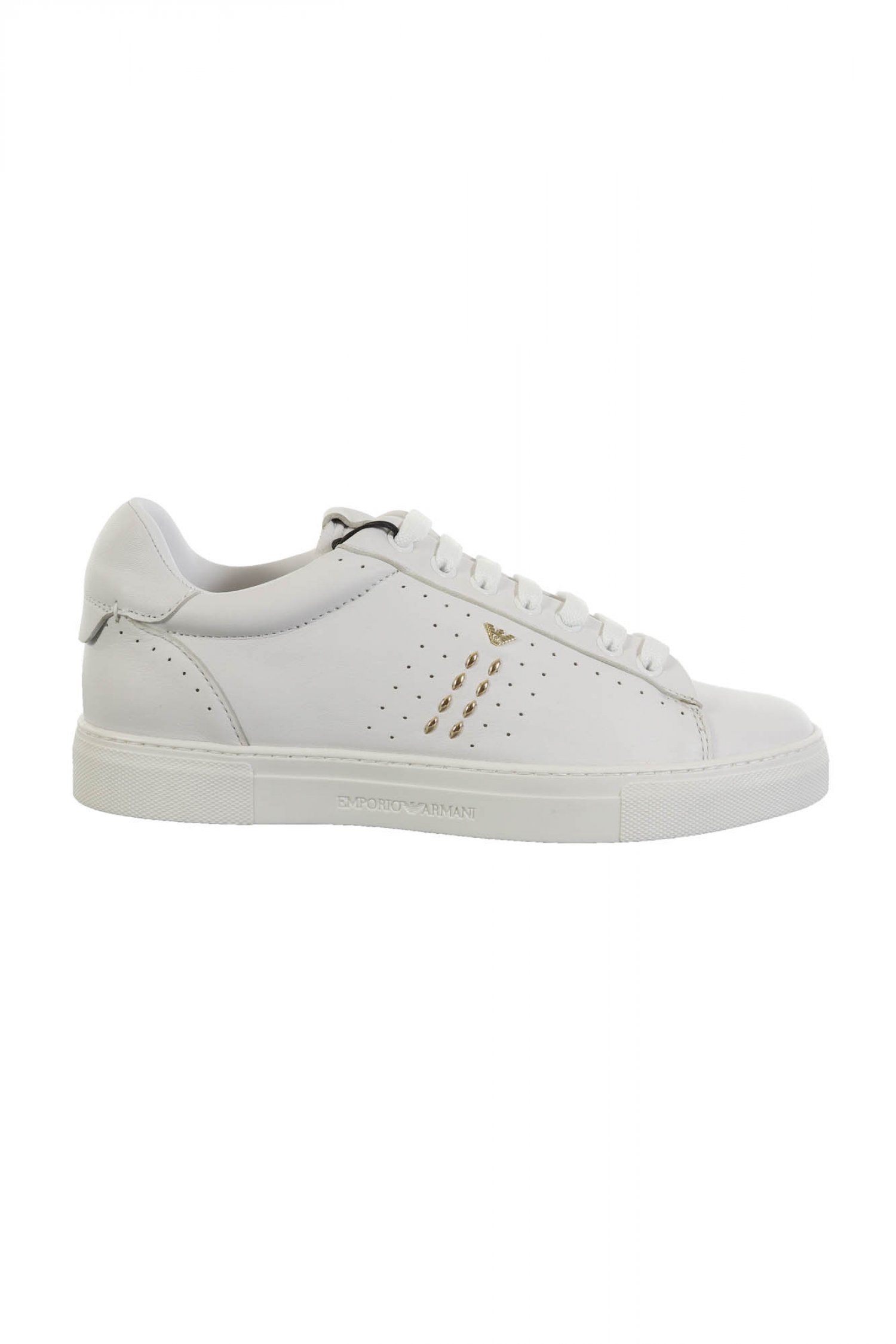 EMPORIO ARMANI ΠΑΠΟΥΤΣΙΑ SNEAKERS WOMAN LEATHER ΧΡΥΣΟ EAGLE ΛΕΥΚΟ