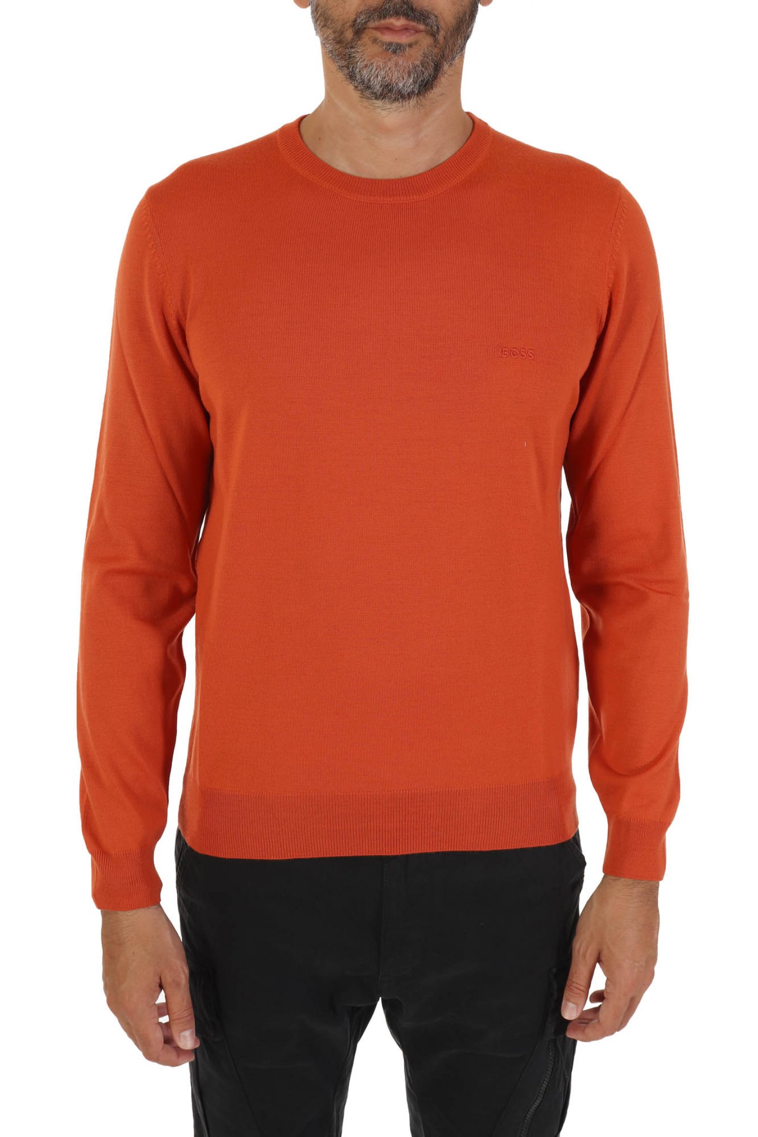 BOSS ΠΛΕΚΤΟ ROUND NECK BOTTO-L ΠΟΡΤΟΚΑΛΙ