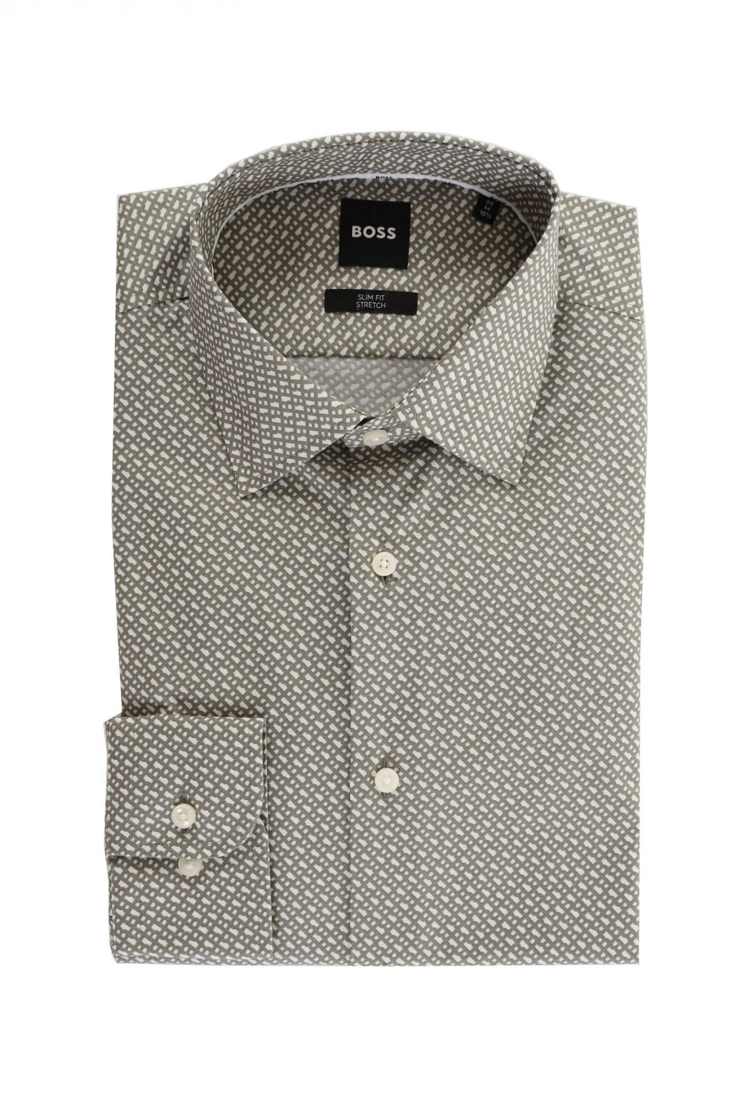 BOSS ΠΟΥΚΑΜΙΣΟ ALLOVER LOGO SLIM FIT STRETCH H-HANK-KENT-C1-214 ΧΑΚΙ-ΛΕΥΚΟ