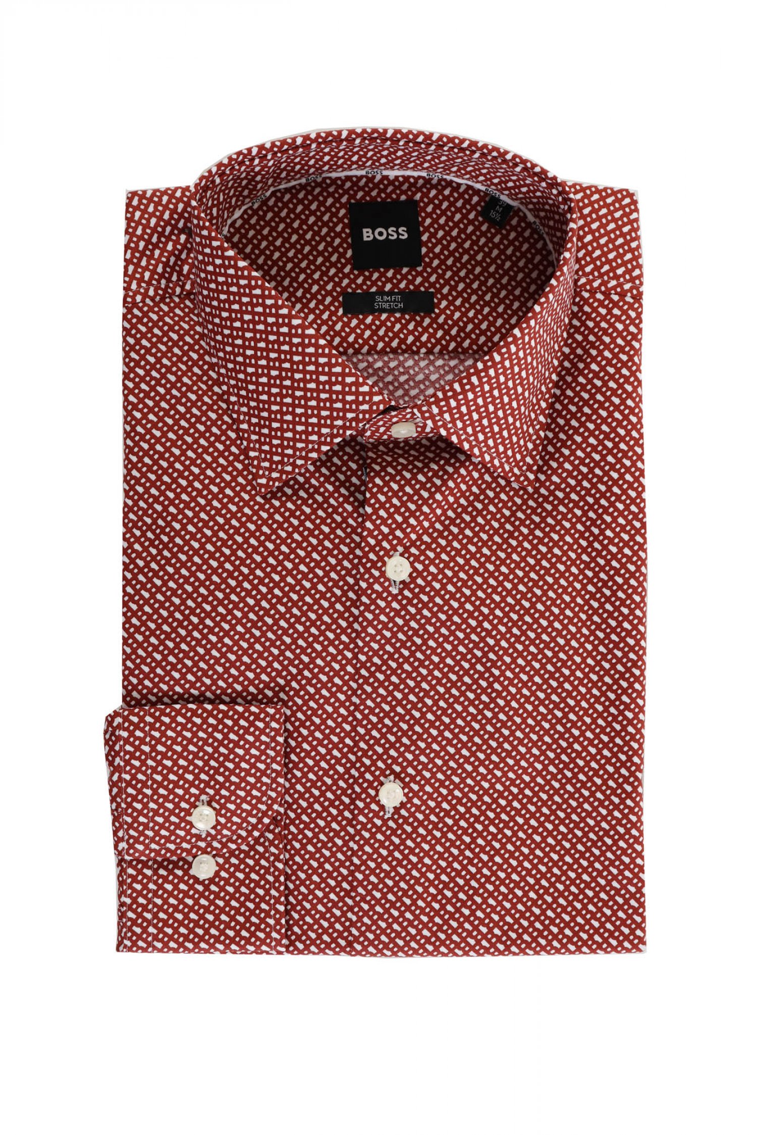 BOSS ΠΟΥΚΑΜΙΣΟ ALLOVER LOGO SLIM FIT STRETCH H-HANK-KENT-C1-214 ΜΠΟΡΝΤΩ-ΛΕΥΚΟ