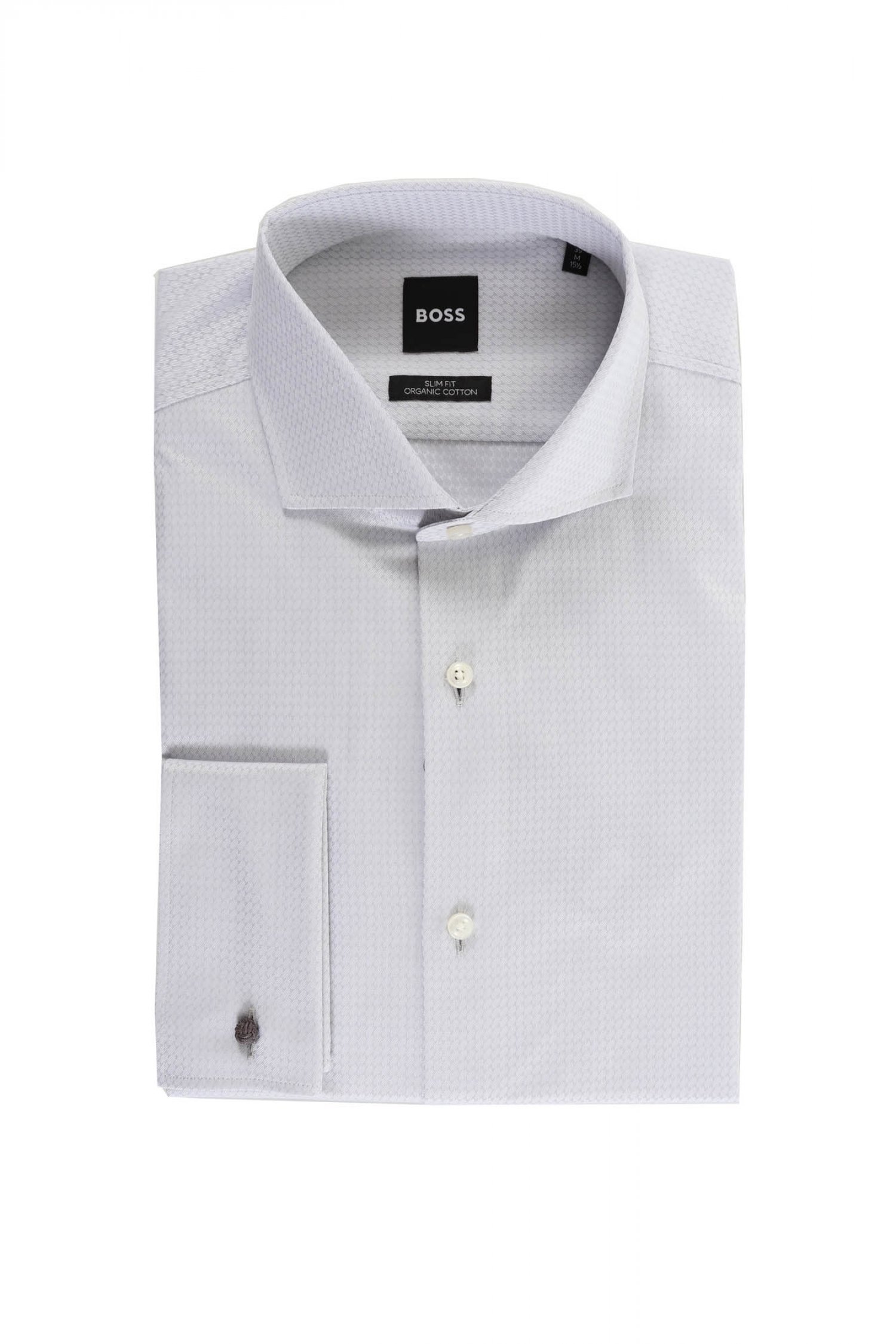 BOSS ΠΟΥΚΑΜΙΣΟ ΜΑΝΙΚΕΤΟΚΟΥΜΠΟ ΜΙΚΡΟΣΧΕΔΙΟ SLIF FIT H-HANK-SPREAD-DC-214 ΓΚΡΙ