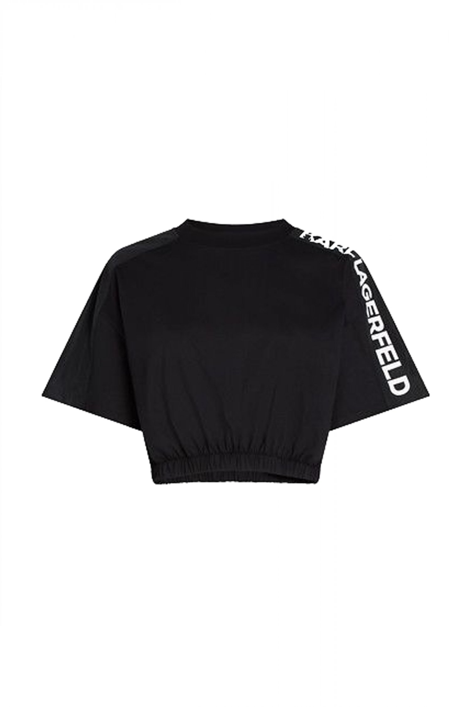 KARL LAGERFELD T-SHIRT CROPED NYLON MIX ΛΑΣΤΙΧΟ ΜΕΣΗ ΜΑΥΡΟ