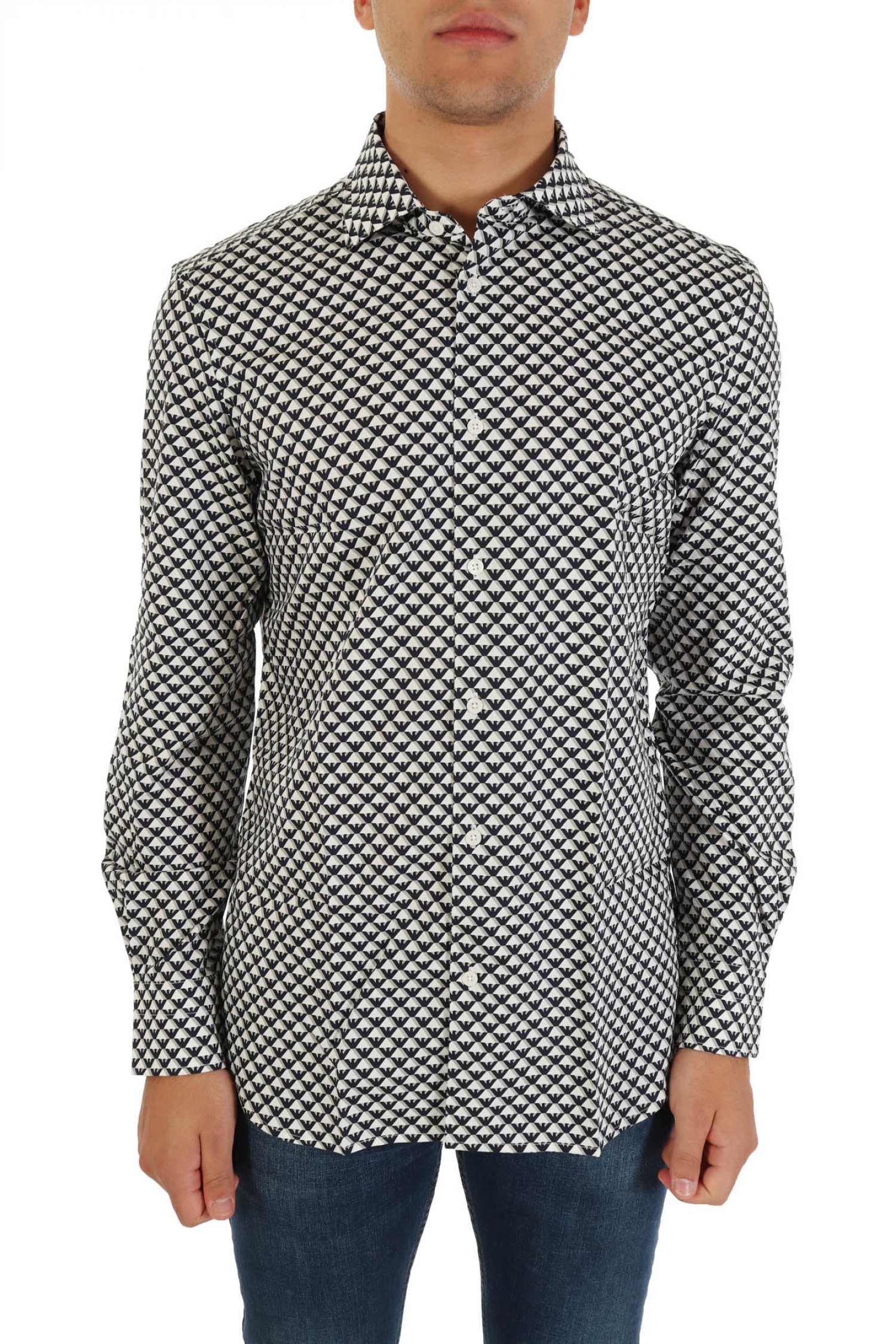 EMPORIO ARMANI ΠΟΥΚΑΜΙΣΟ ALL OVER PRINT LOGO ΛΕΥΚΟ-ΜΑΥΡΟ-ΓΚΡΙ