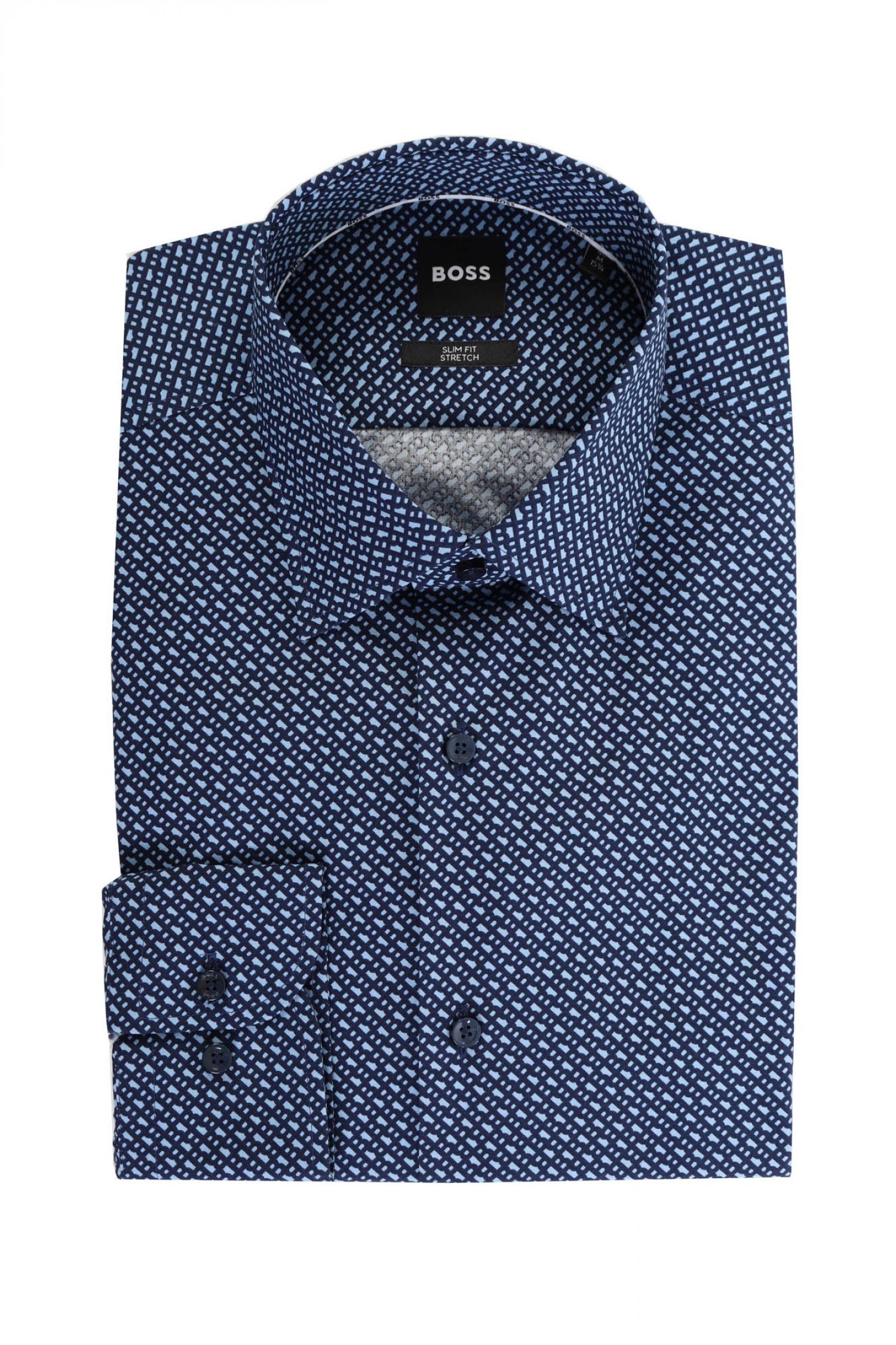 BOSS ΠΟΥΚΑΜΙΣΟ ALLOVER LOGO SLIM FIT STRETCH H-HANK-KENT-C1-214 ΜΠΛΕ-ΣΙΕΛ