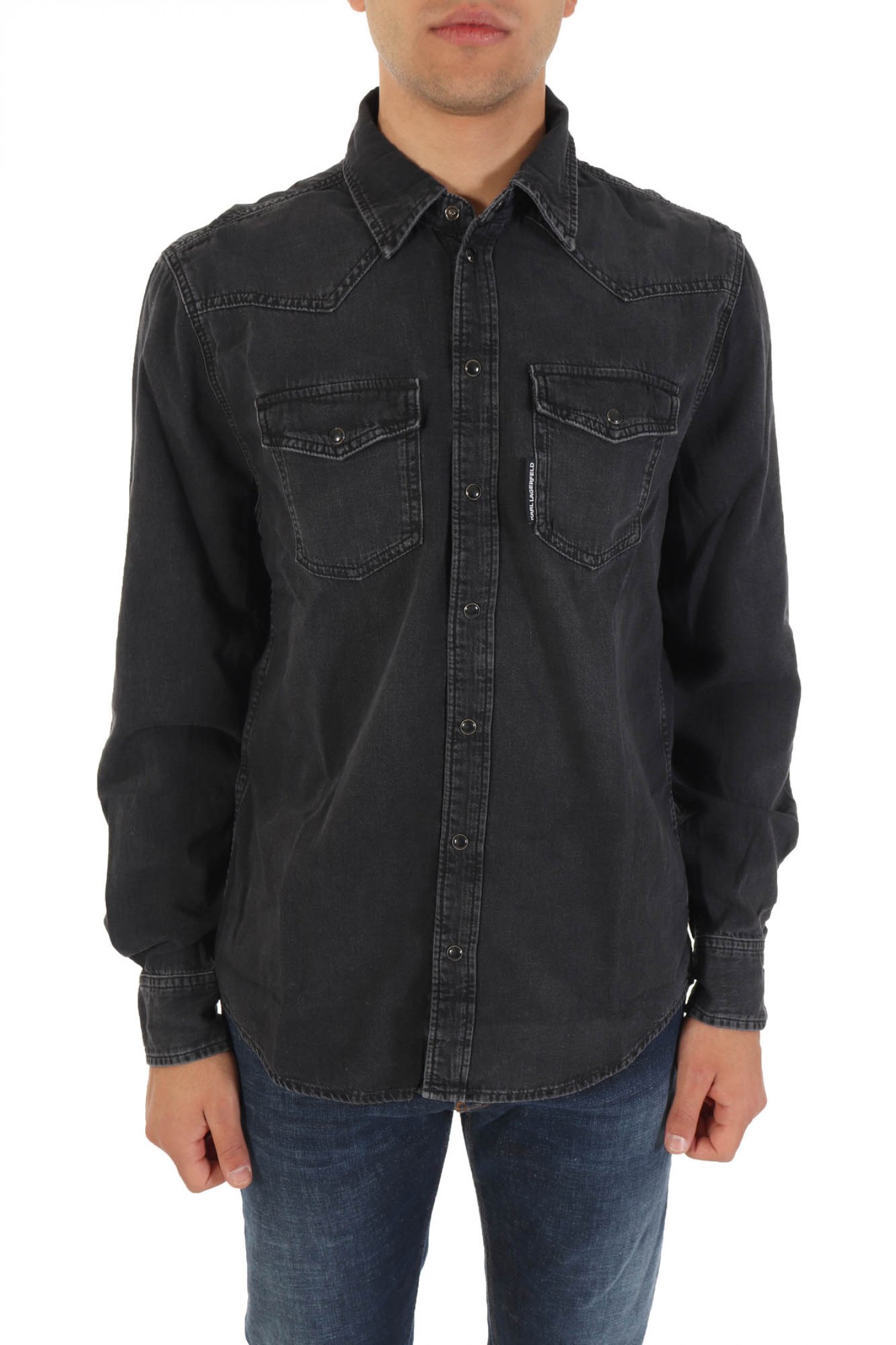 KARL LAGERFELD ΠΟΥΚΑΜΙΣΟ OVERSIZE JEANS POCKETS ΜΑΥΡΟ