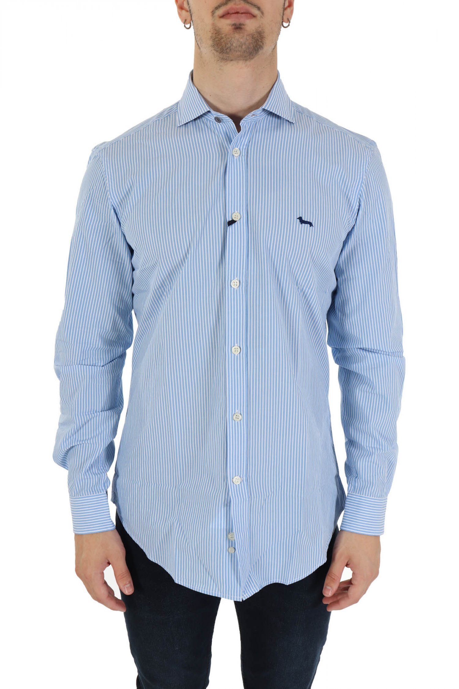 HARMONT & BLAINE HARMONT & BLAINE ΠΟΥΚΑΜΙΣΟ ΡΙΓΕ NARROW FIT ΣΙΕΛ-ΛΕΥΚΟ