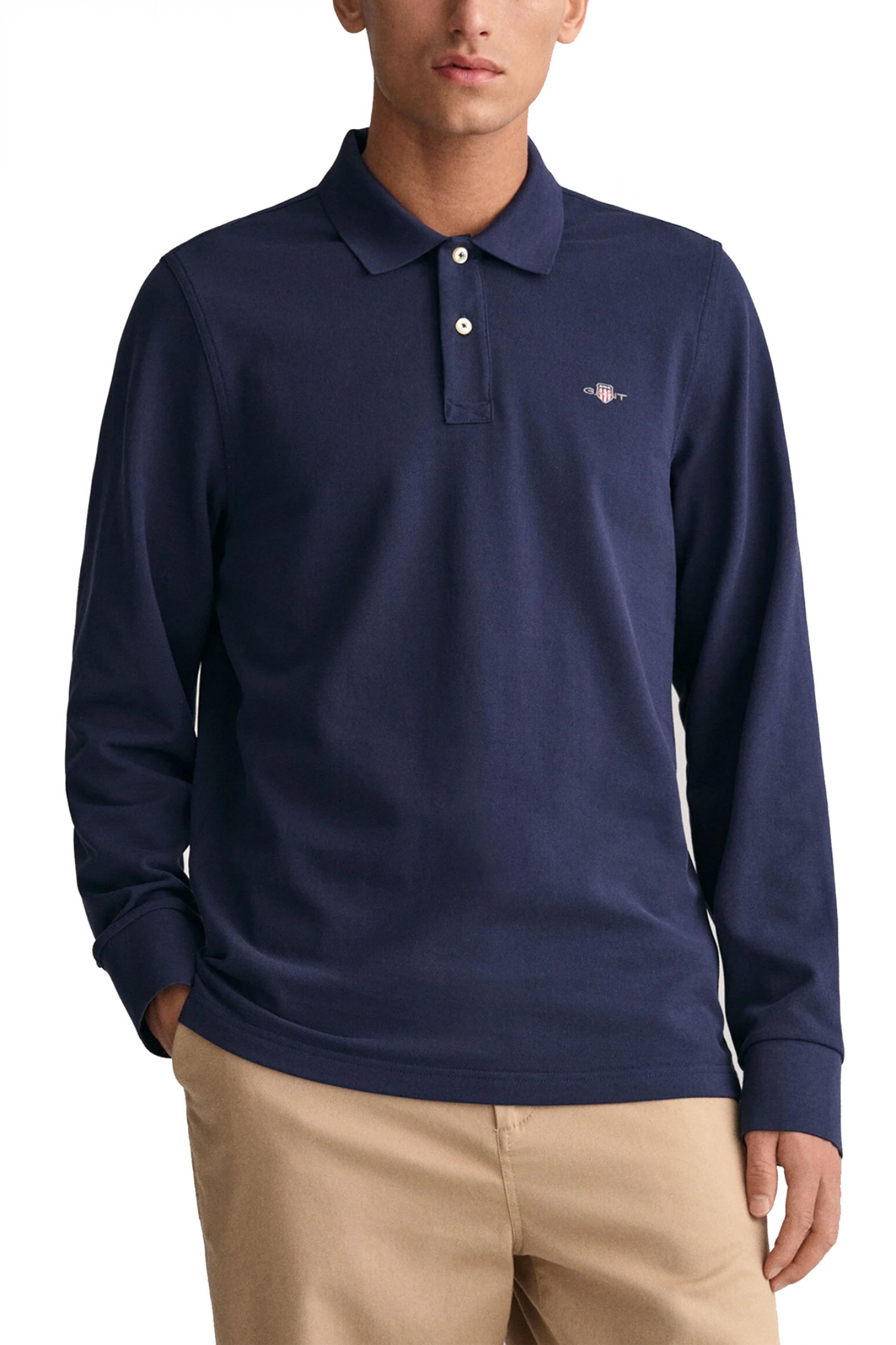 GANT POLO REG SHIELD LS PIQUE RUGGER ΜΠΛΕ