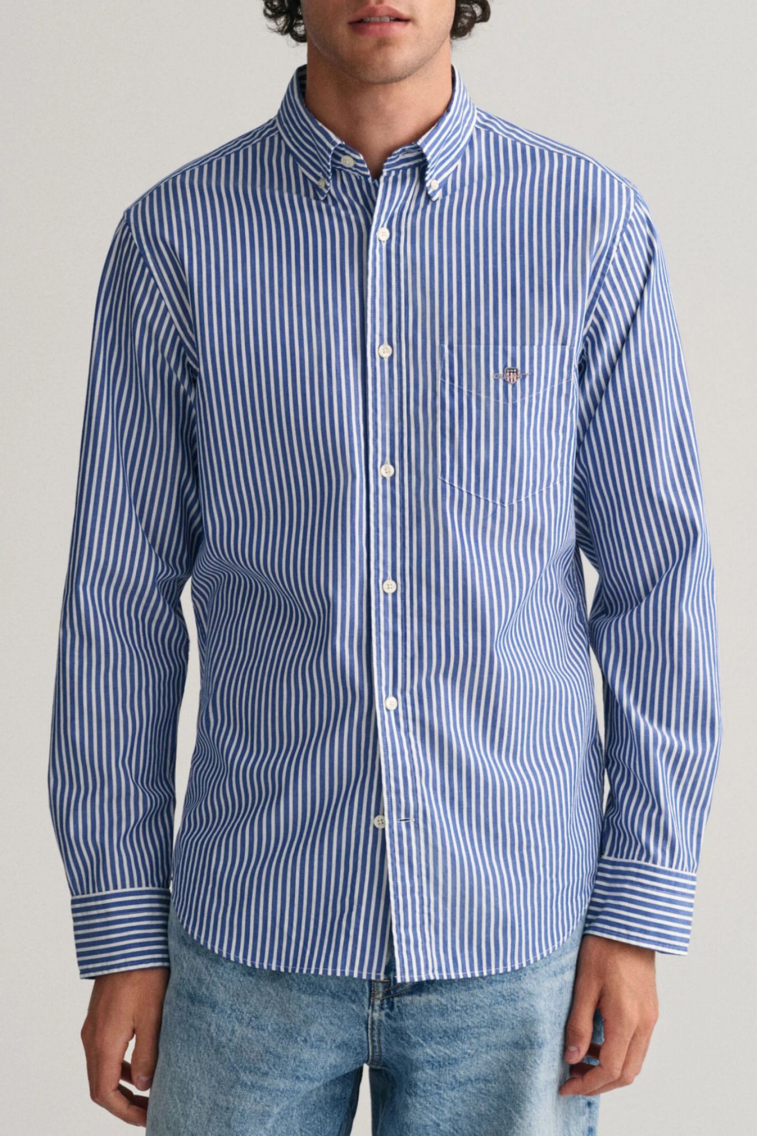 GANT ΠΟΥΚΑΜΙΣΟ ΡΙΓΕ REG CLASSIC POPLIN STRIPE SHIRT ΜΠΛΕ