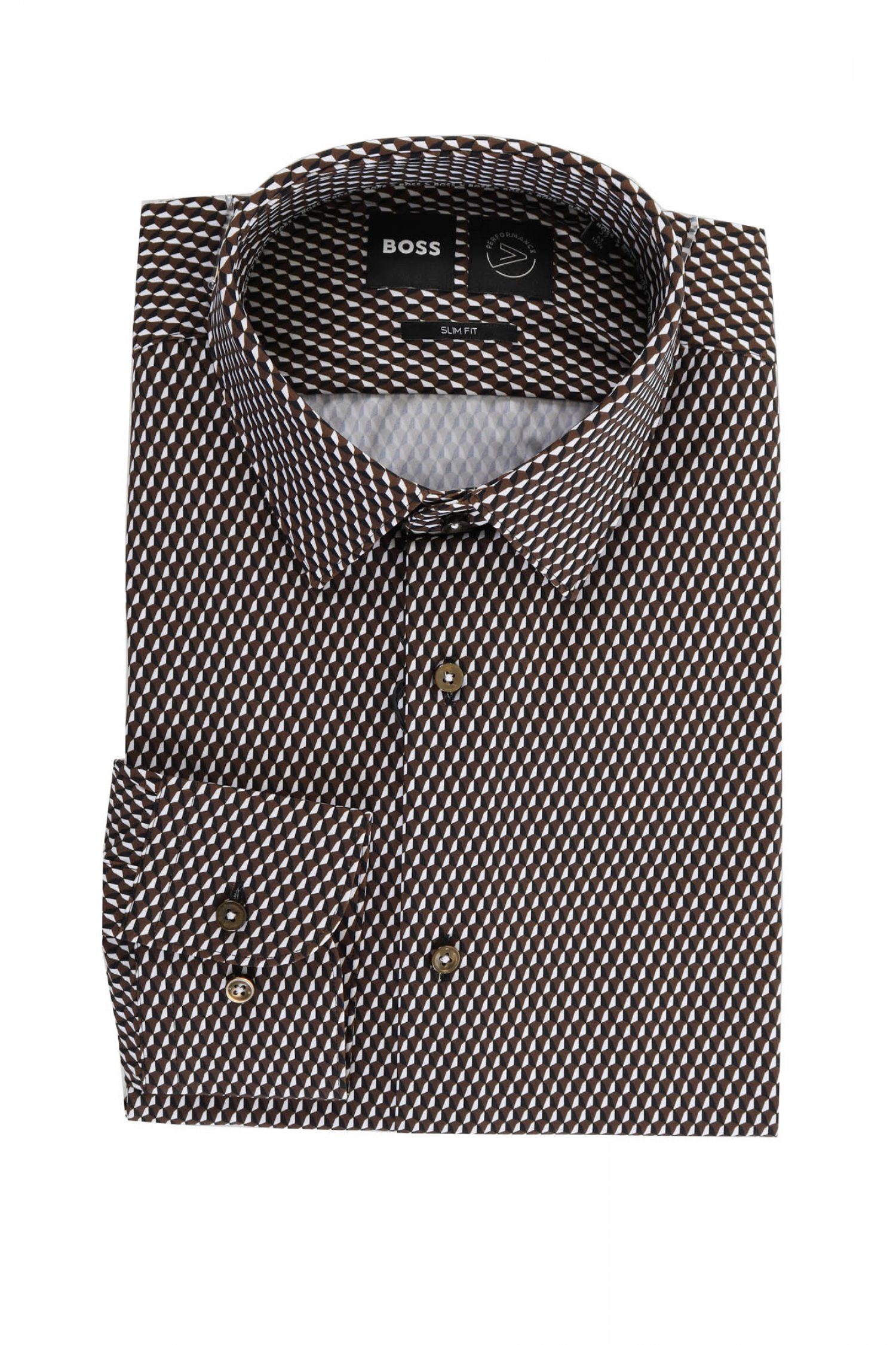 BOSS ΠΟΥΚΑΜΙΣΟ SLIM FIT ΜΙΚΡΟΣΧΕΔΙΟ P-HANK-S-KENT-C1-222 ΚΑΦΕ-ΜΑΥΡΟ