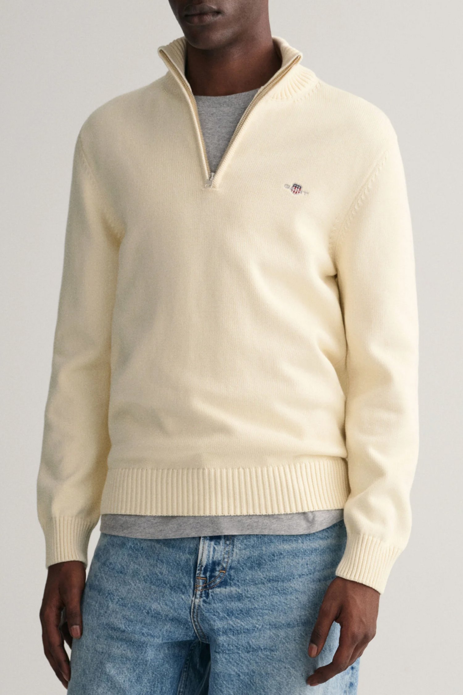 GANT ΠΛΕΚΤΟ CASUAL COTTON HALF ZIP ΚΡΕΜ