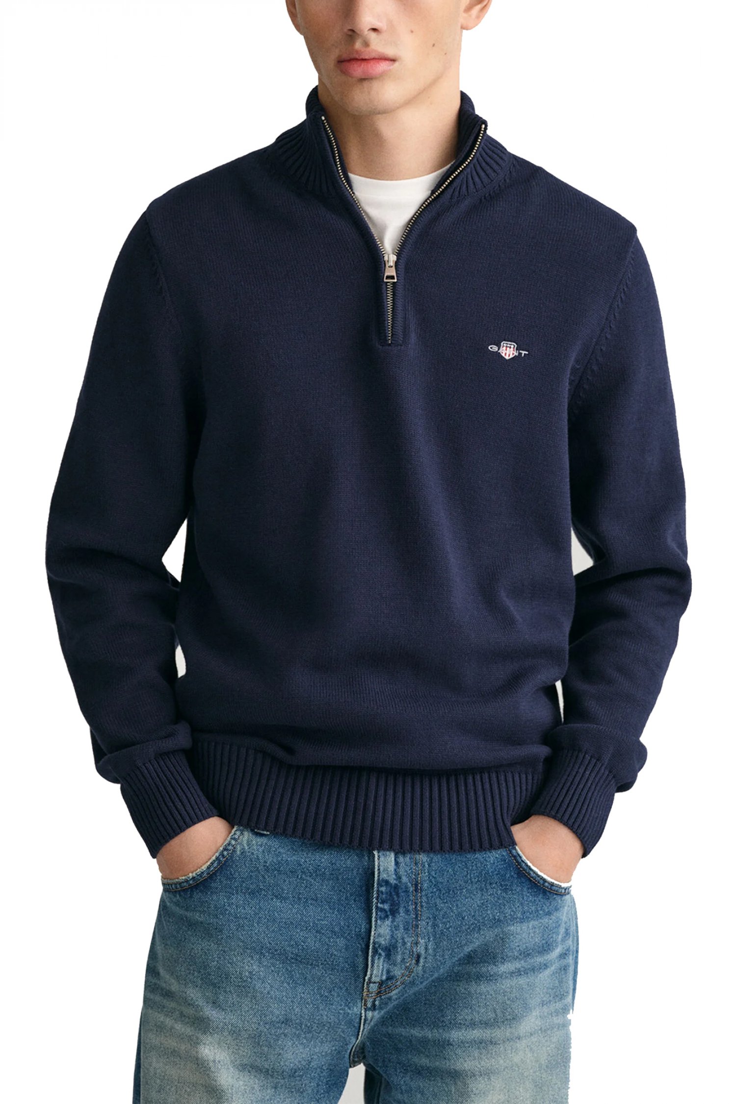 GANT ΠΛΕΚΤΟ CASUAL COTTON HALF ZIP ΜΠΛΕ