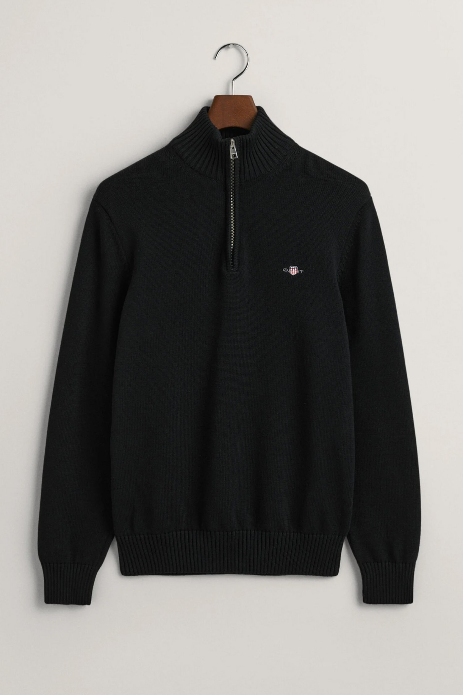 GANT ΠΛΕΚΤΟ CASUAL COTTON HALF ZIP ΜΑΥΡΟ