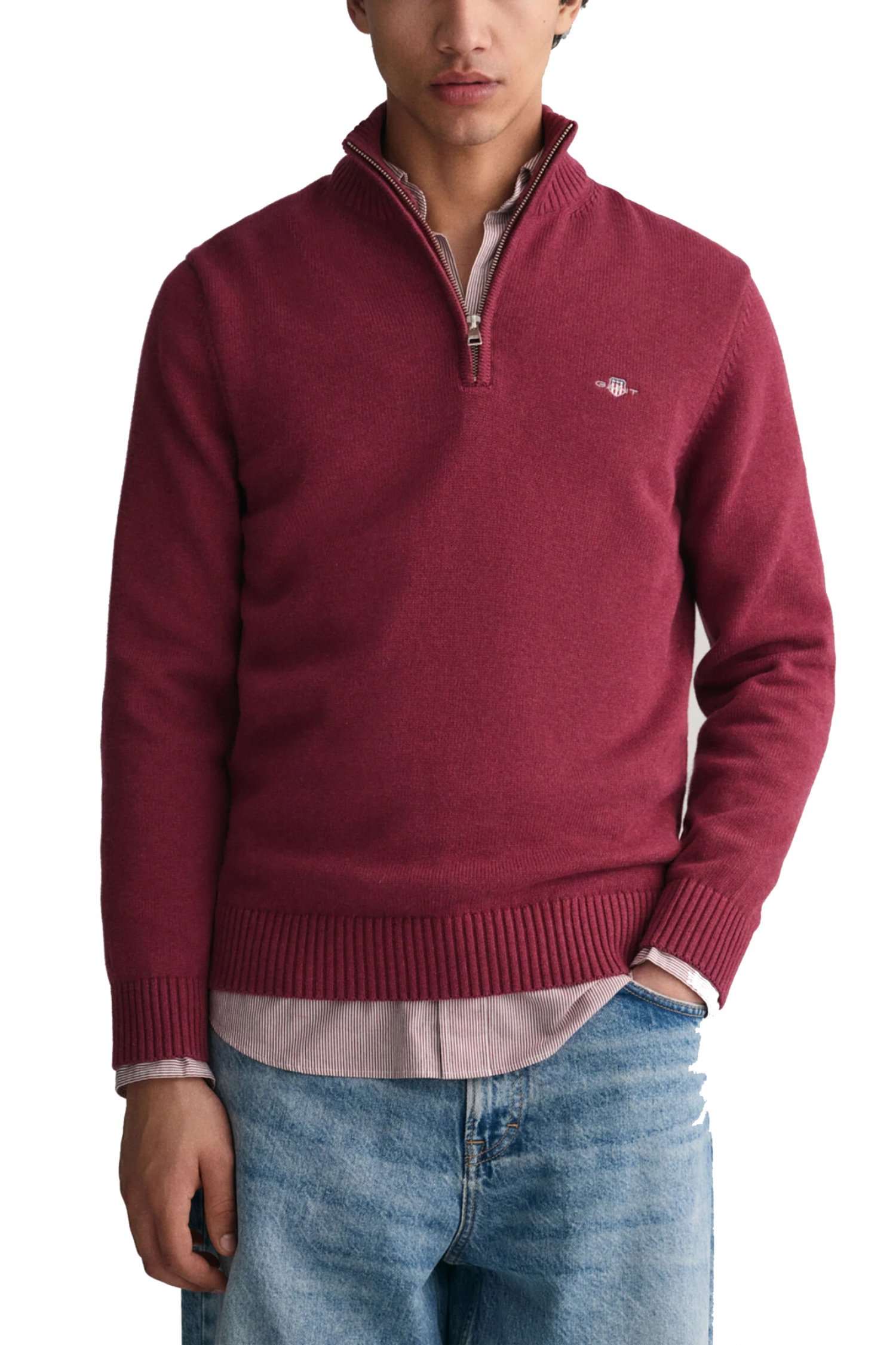 GANT ΠΛΕΚΤΟ CASUAL HALF ZIP ΜΠΟΡΝΤΩ