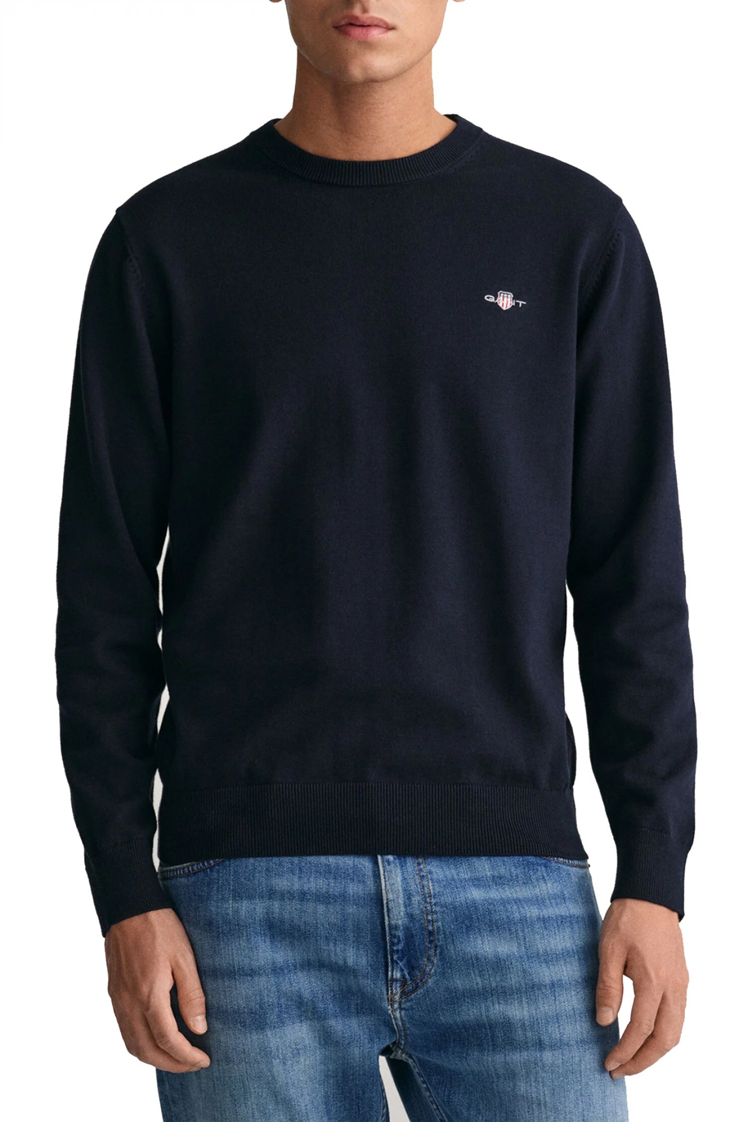 GANT ΠΛΕΚΤΟ CLASSIC COTTON C-NECK ΜΠΛΕ