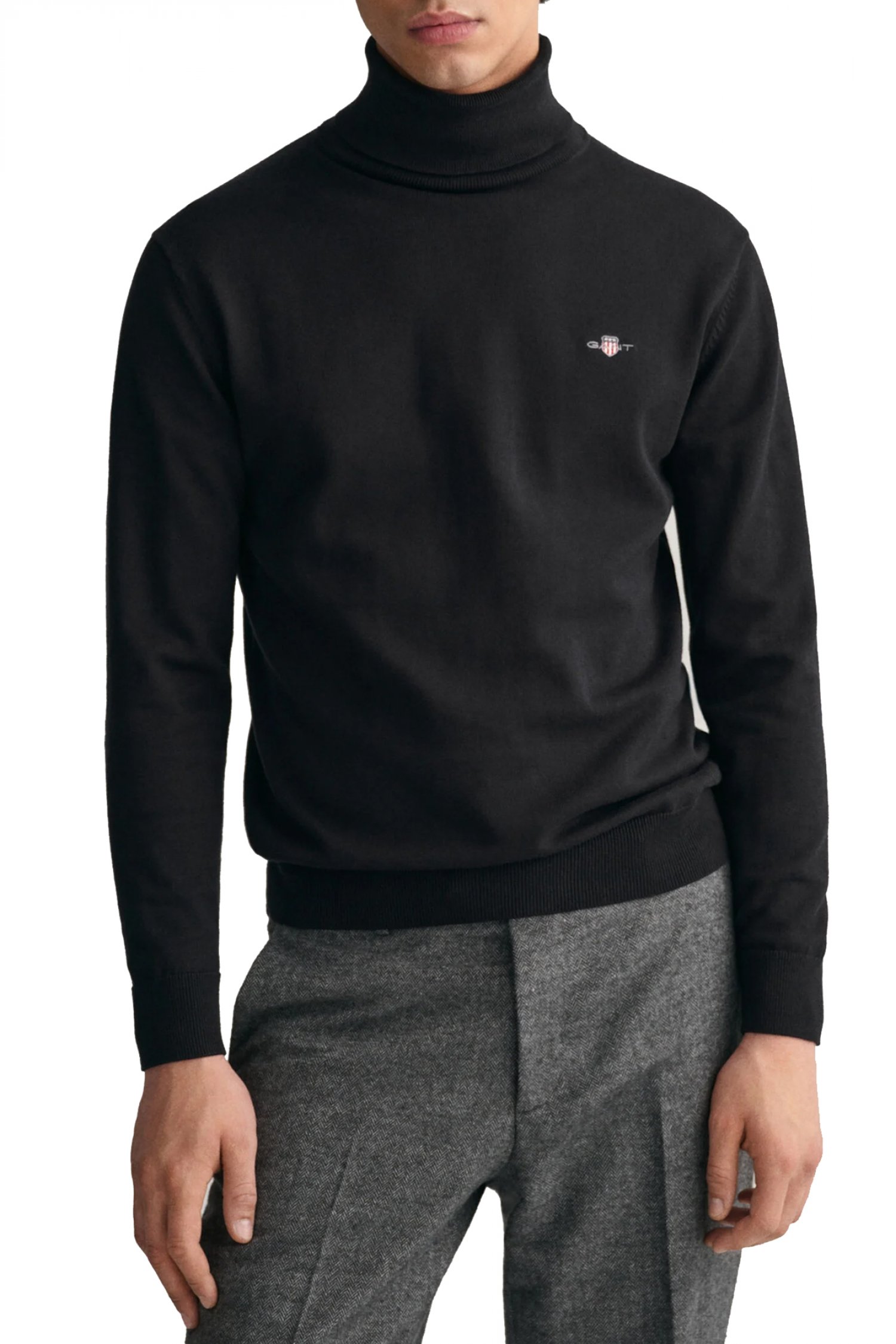 GANT ΠΛΕΚΤΟ CLASSIC COTTON ROLLERNECK ΜΑΥΡΟ