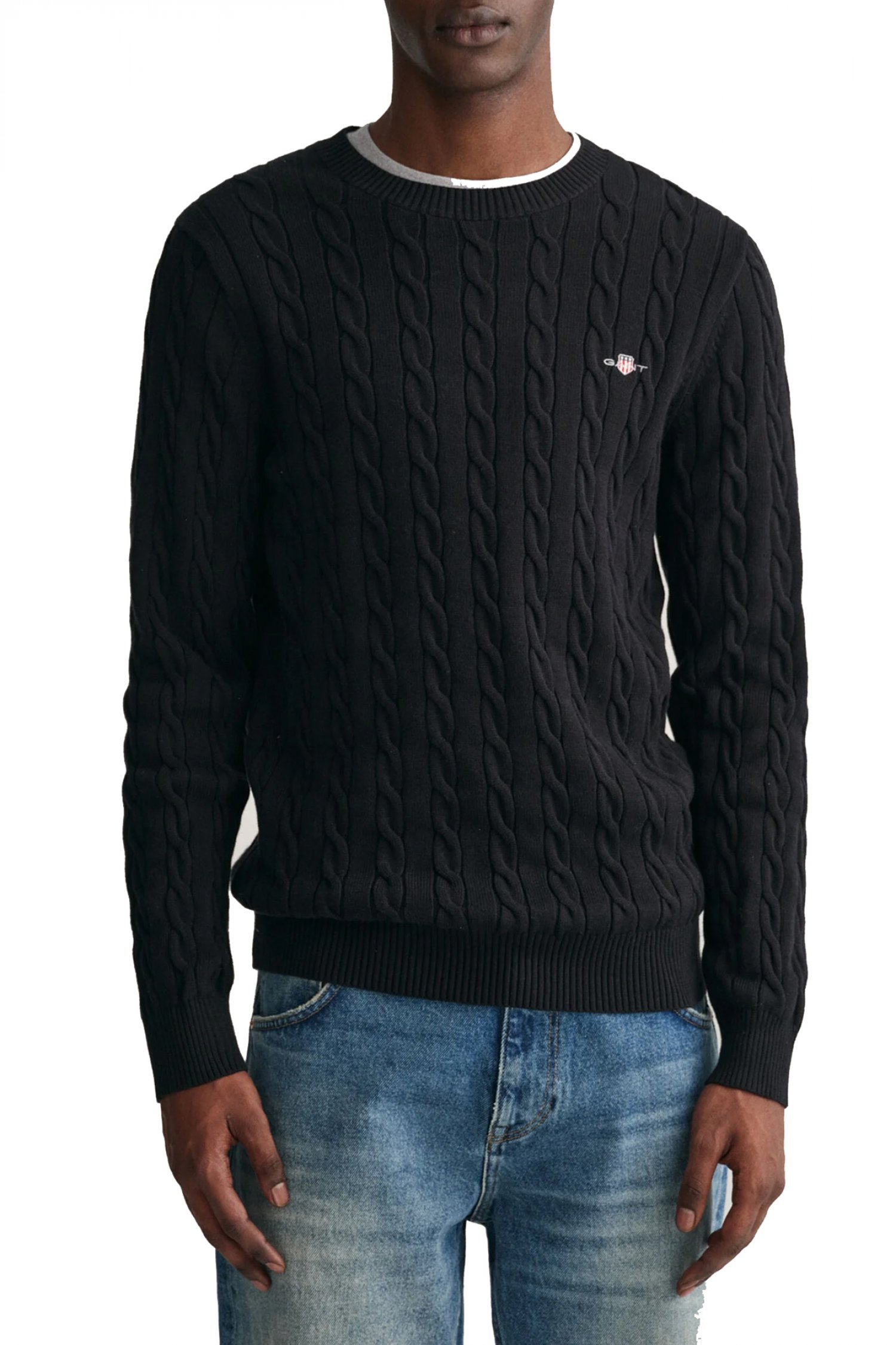 GANT ΠΛΕΚΤΟ COTTON CABLE C-NECK ΜΑΥΡΟ
