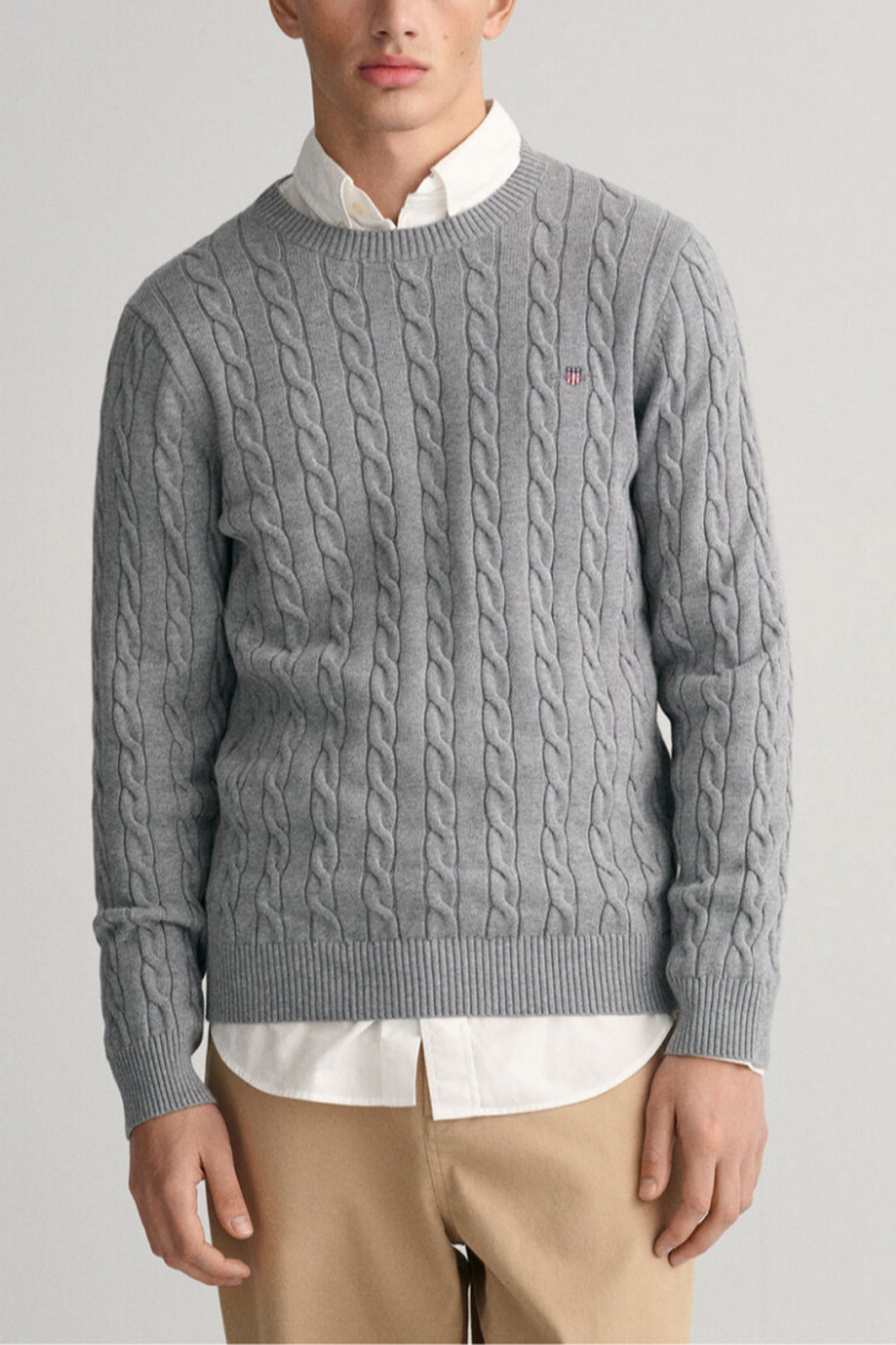 GANT ΠΛΕΚΤΟ COTTON CABLE C-NECK ΓΚΡΙ