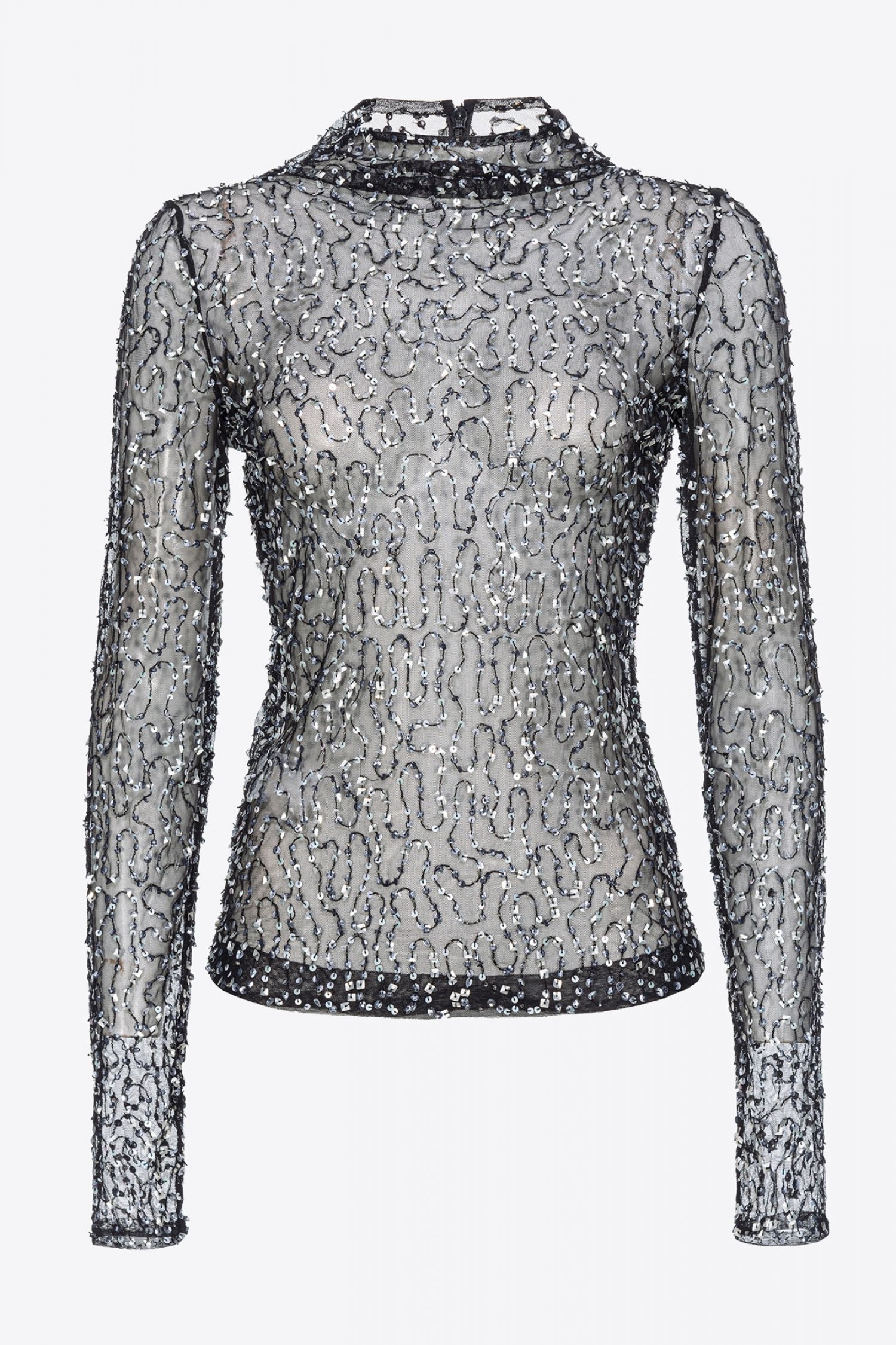 PINKO ΜΠΛΟΥΖΑ KASOS ΔΙΑΦΑΝΕΙΑ ΠΑΓΕΤΑ ΜΑΥΡΟ