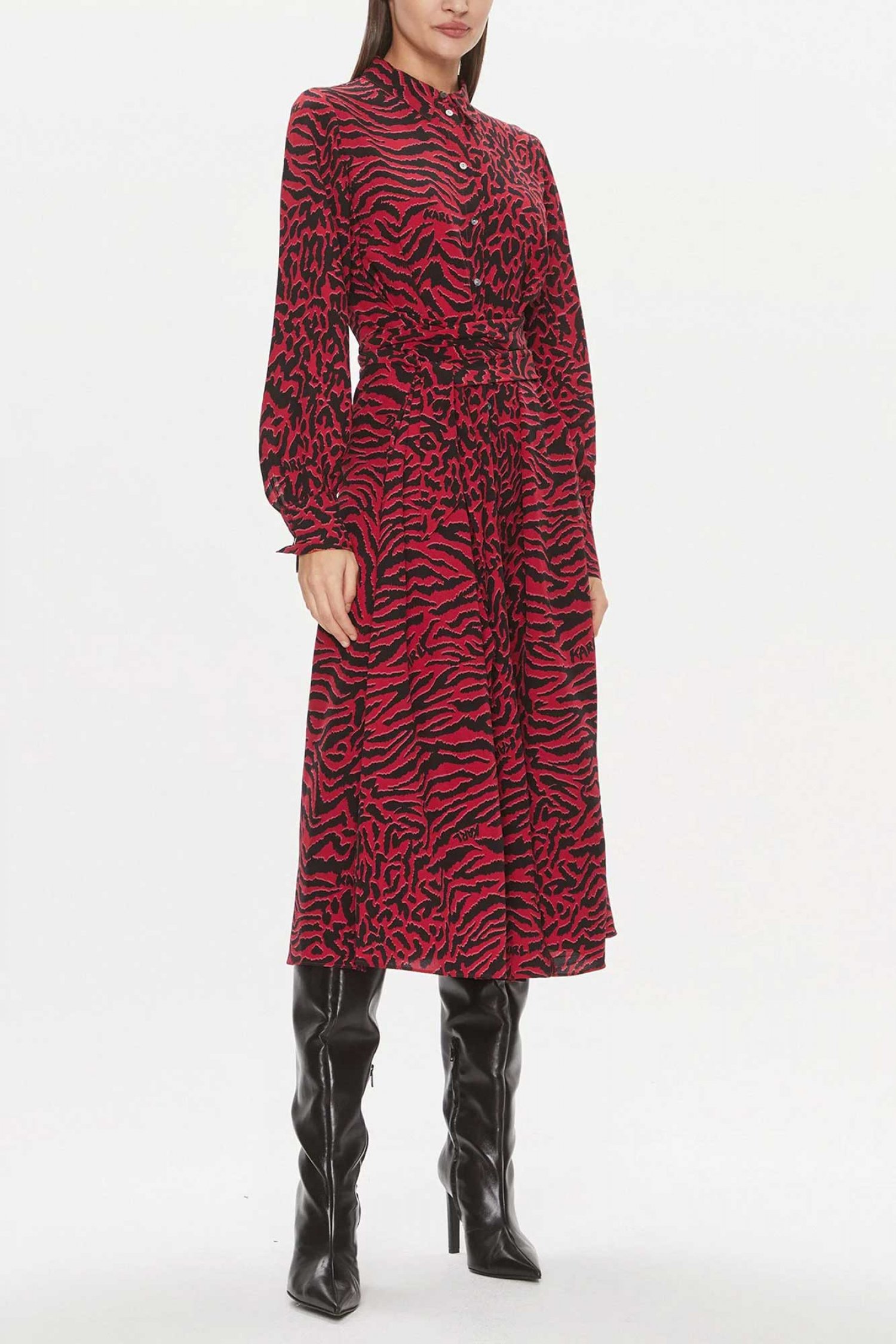KARL LAGERFELD ΦΟΡΕΜΑ-ΠΟΥΚΑΜΙΣΟ ANIMAL PRINT ΖΩΝΗ ΚΟΚΚΙΝΟ-ΜΑΥΡΟ