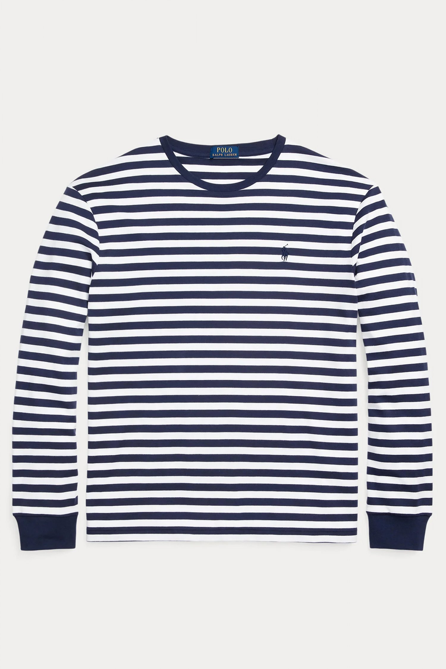 RALPH LAUREN T- SHIRT ΡΙΓΕ CLASSIC FIT LOGO ΜΠΛΕ-ΛΕΥΚΟ