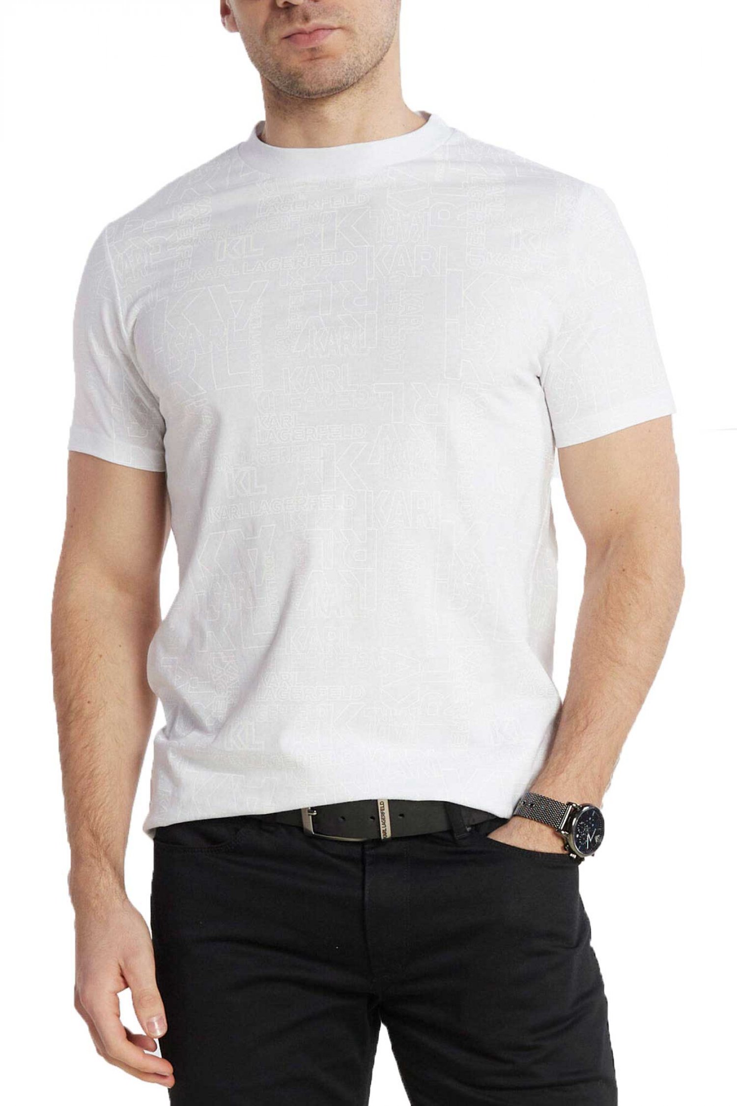 KARL LAGERFELD T-SHIRT ALL OVER LOGO ΛΕΥΚΟ