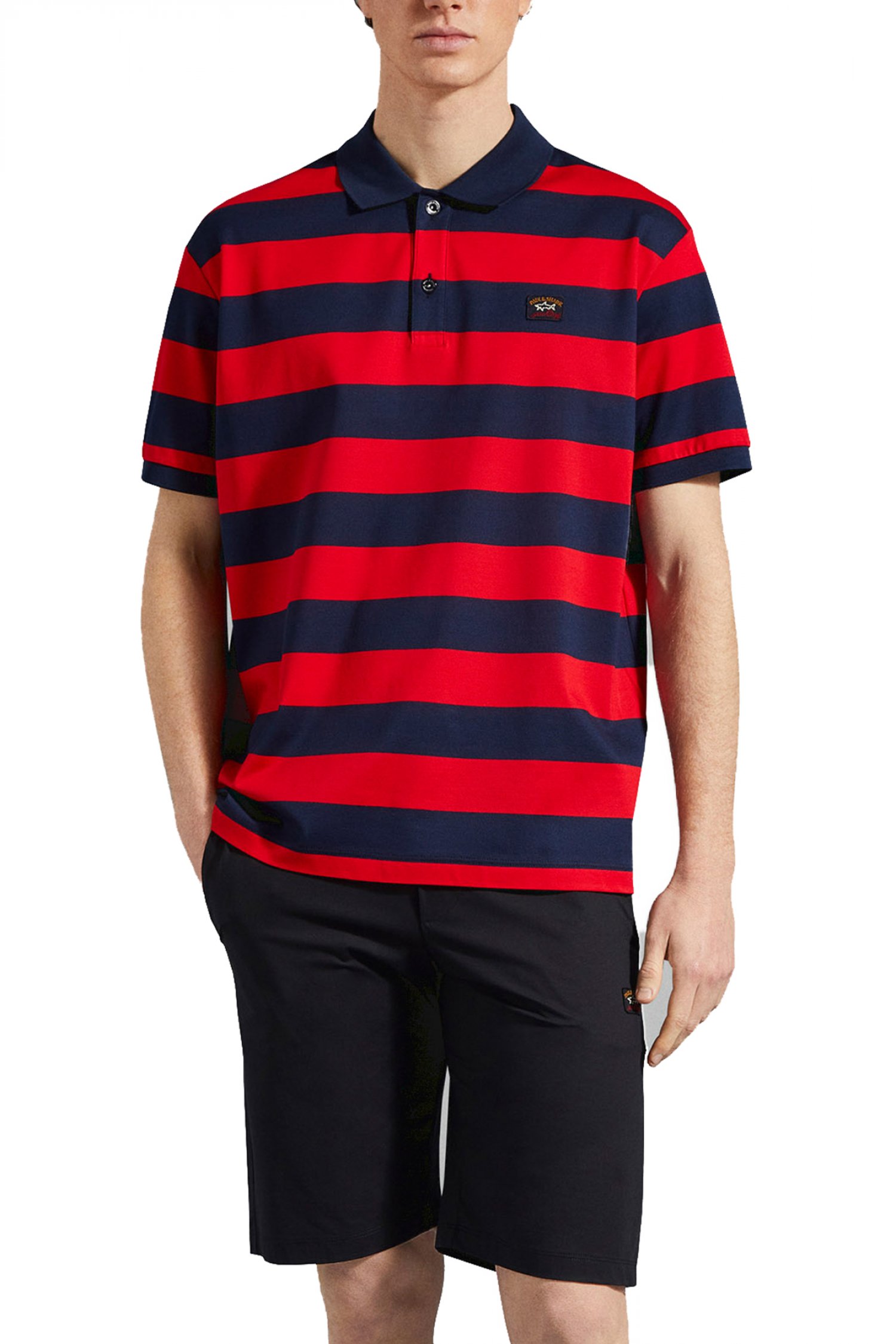 PAUL&SHARK PAUL&SHARK POLO LOGO DOUBLE MERCERIZED ΡΙΓΕ KOKKINO-ΜΠΛΕ