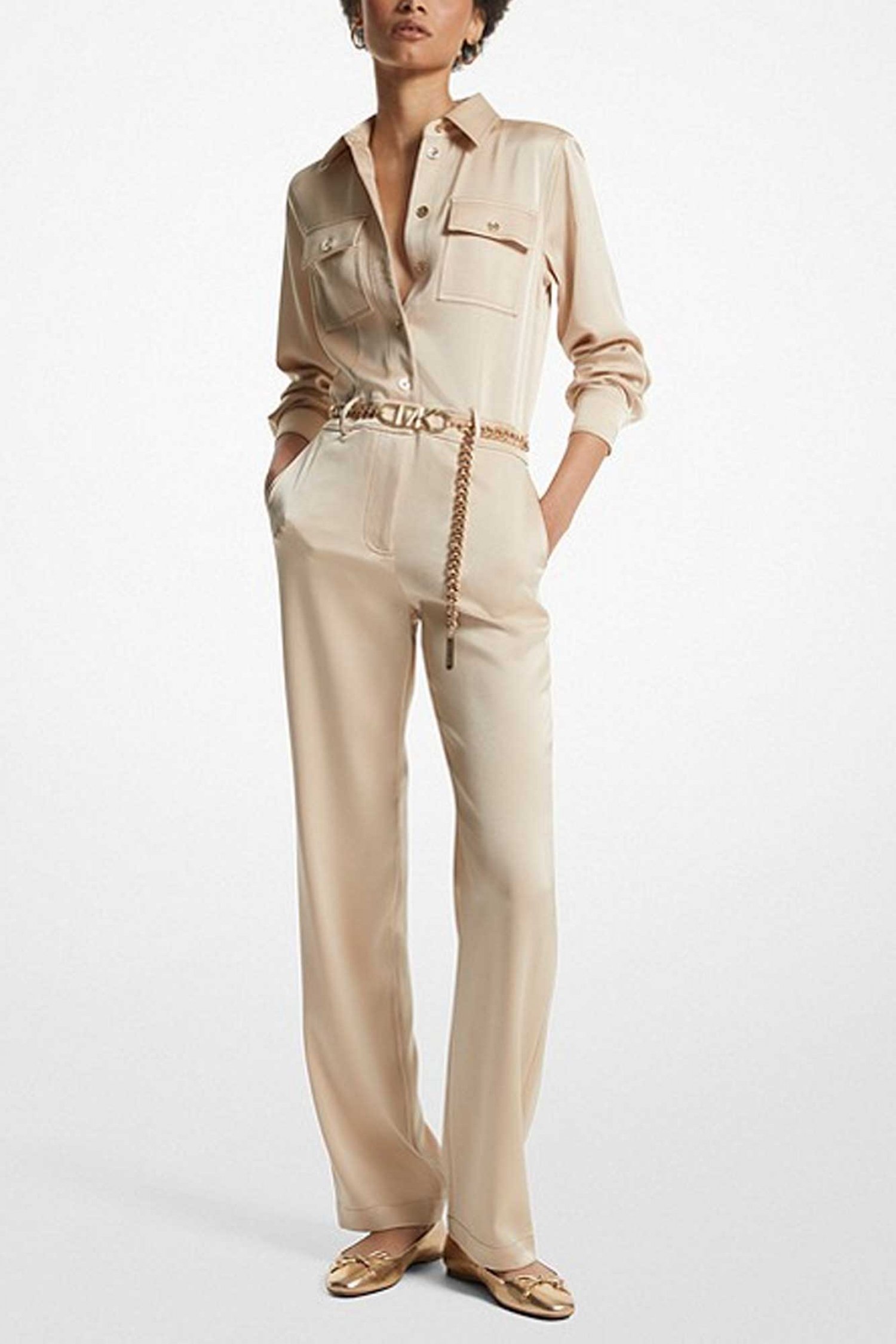 MICHAEL KORS ΟΛΟΣΩΜΗ ΦΟΡΜΑ ΑΠΟΣΠΩΜΕΝΗ ΑΛΥΣΙΔΑ LOGO ΧΡΥΣΟ ΤΣΕΠΕΣ ΜΠΕΖ