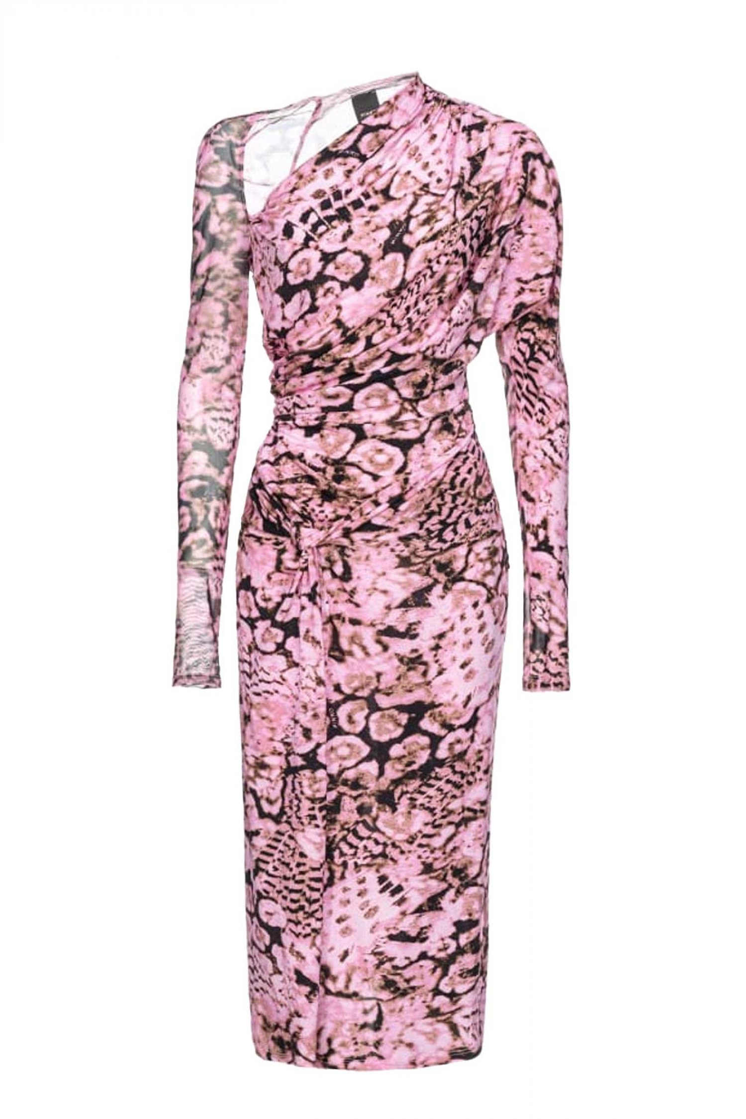 PINKO ΦΟΡΕΜΑ ARTEMIDE MIDI ΝΤΡΑΠΕ ΔΙΑΦΑΝΕΙΑ ΠΛΑΤΗ ΠΟΛΥΧΡΩΜΟ ΡΟΖ