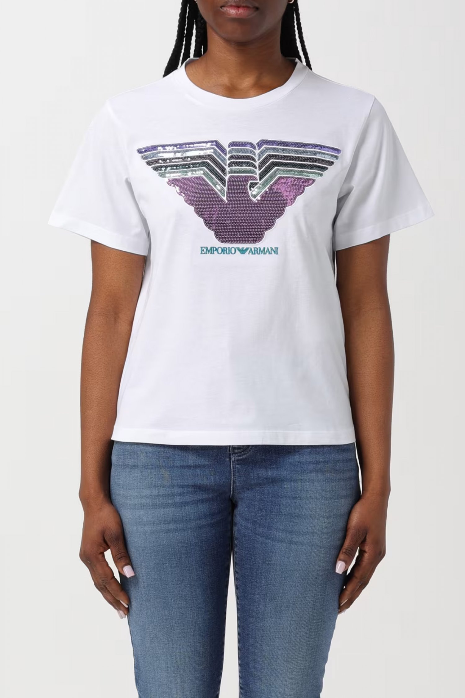 EMPORIO ARMANI T-SHIRT ΛΑΙΜΟΚΟΨΗ LOGO ΛΕΥΚΟ