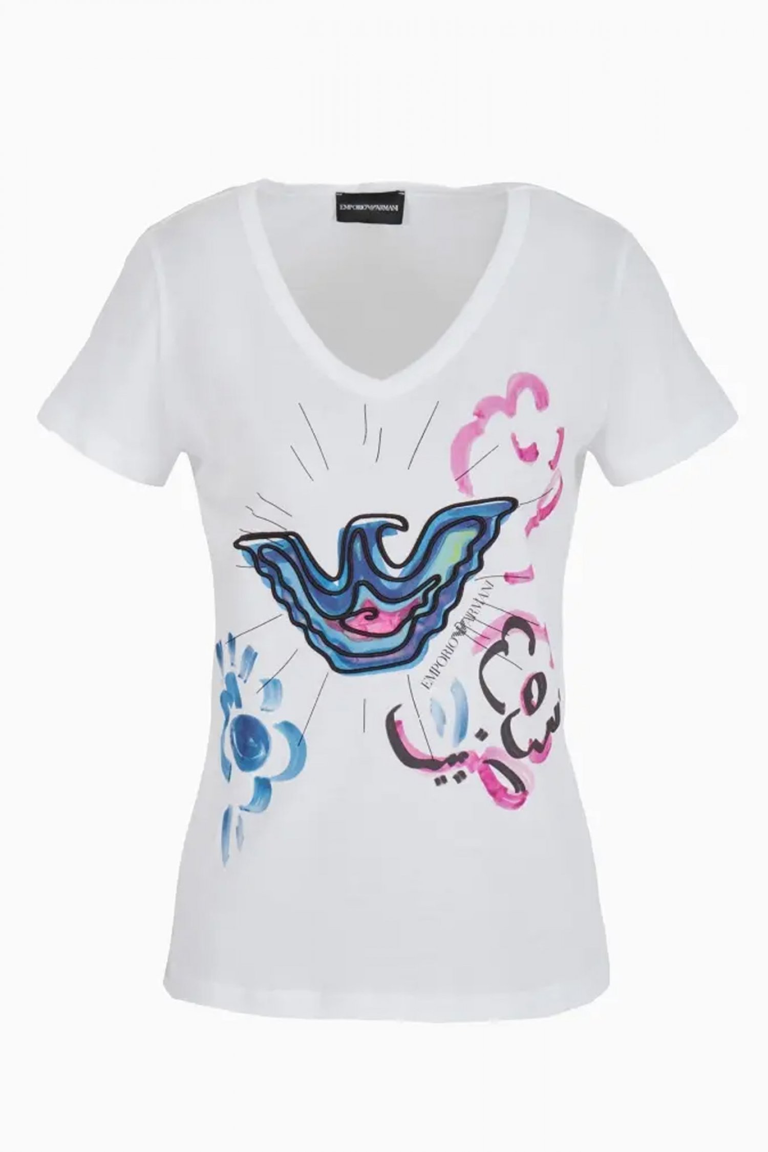 EMPORIO ARMANI T-SHIRT V-NECK LOGO ΛΕΥΚΟ