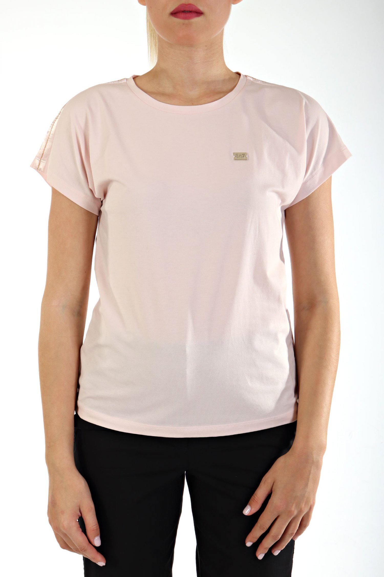 ARMANI 7 T-SHIRT ΛΑΙΜΟΚΟΨΗ ΜΕΤΑΛΛΙΚΗ ΛΕΠΤΟΜΕΡΕΙΑ LOGO ΡΟΖ