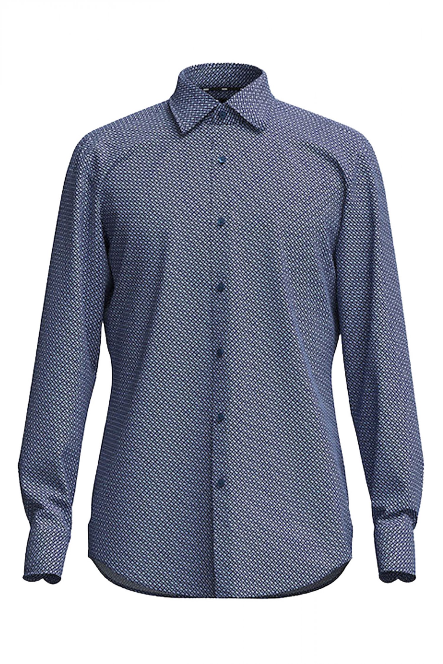 BOSS ΠΟΥΚΑΜΙΣΟ ALLOVER LOGO SLIM FIT STRETCH H-HANK-KENT-C1-214 ΣΙΕΛ-ΛΕΥΚΟ