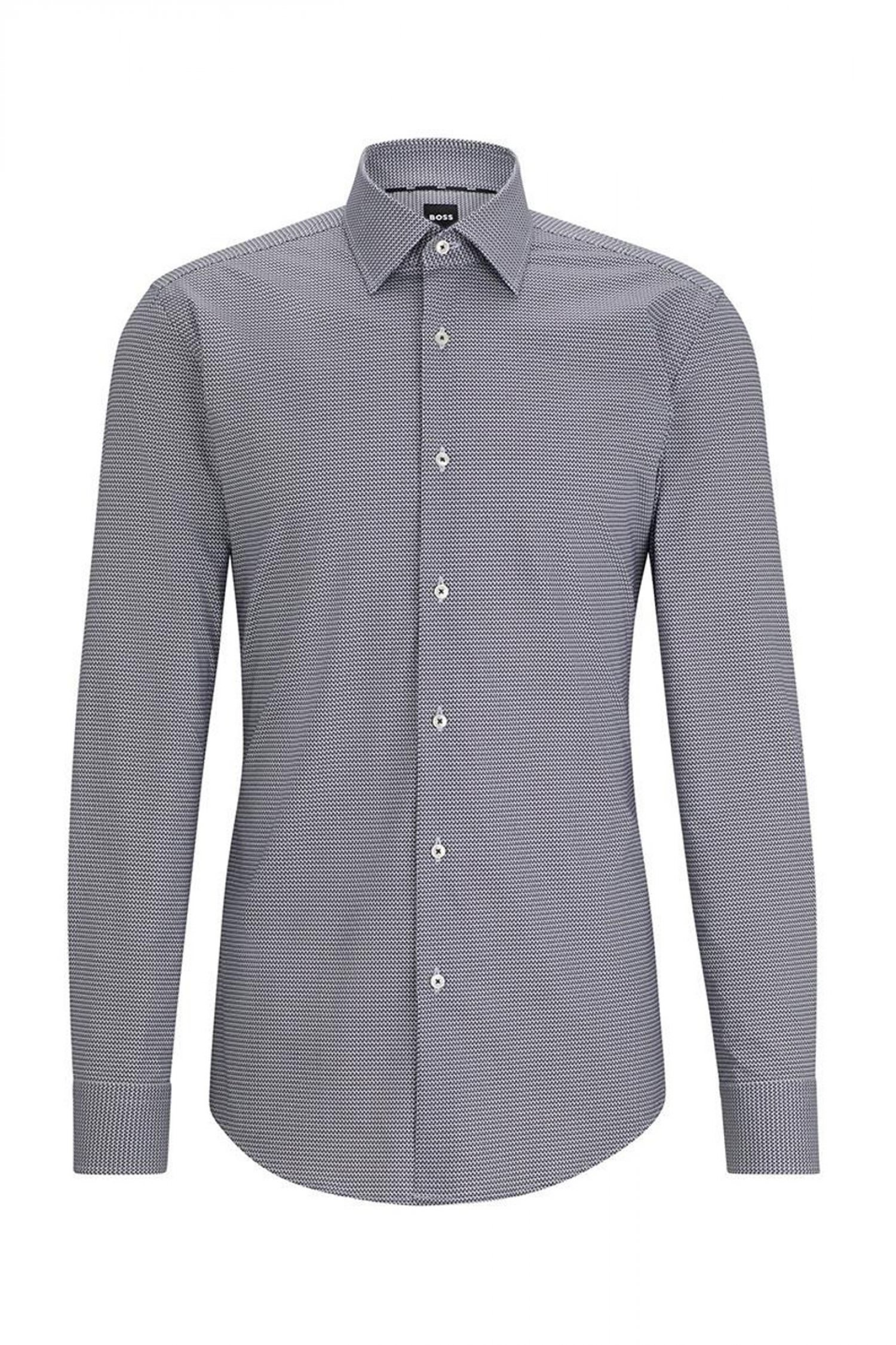 BOSS ΠΟΥΚΑΜΙΣΟ ΜΙΚΡΟΣΧΕΔΙΟ SLIM FIT STRETCH H-HANK-KENT-C1-214 ΜΠΛΕ-ΛΕΥΚΟ