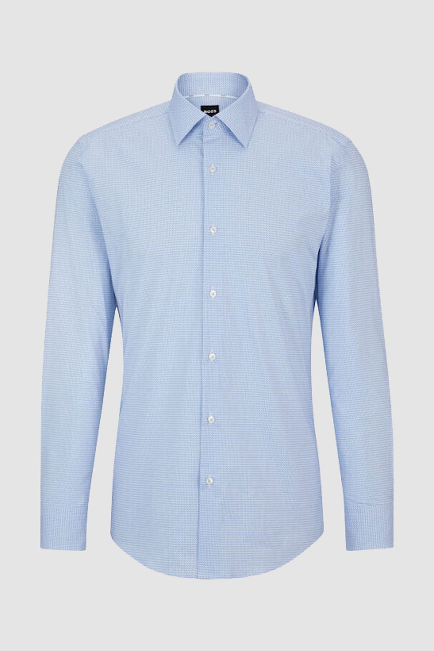 BOSS ΠΟΥΚΑΜΙΣΟ ΜΙΚΡΟΣΧΕΔΙΟ SLIM FIT STRETCH H-HANK-KENT-C1-214 ΣΙΕΛ-ΛΕΥΚΟ