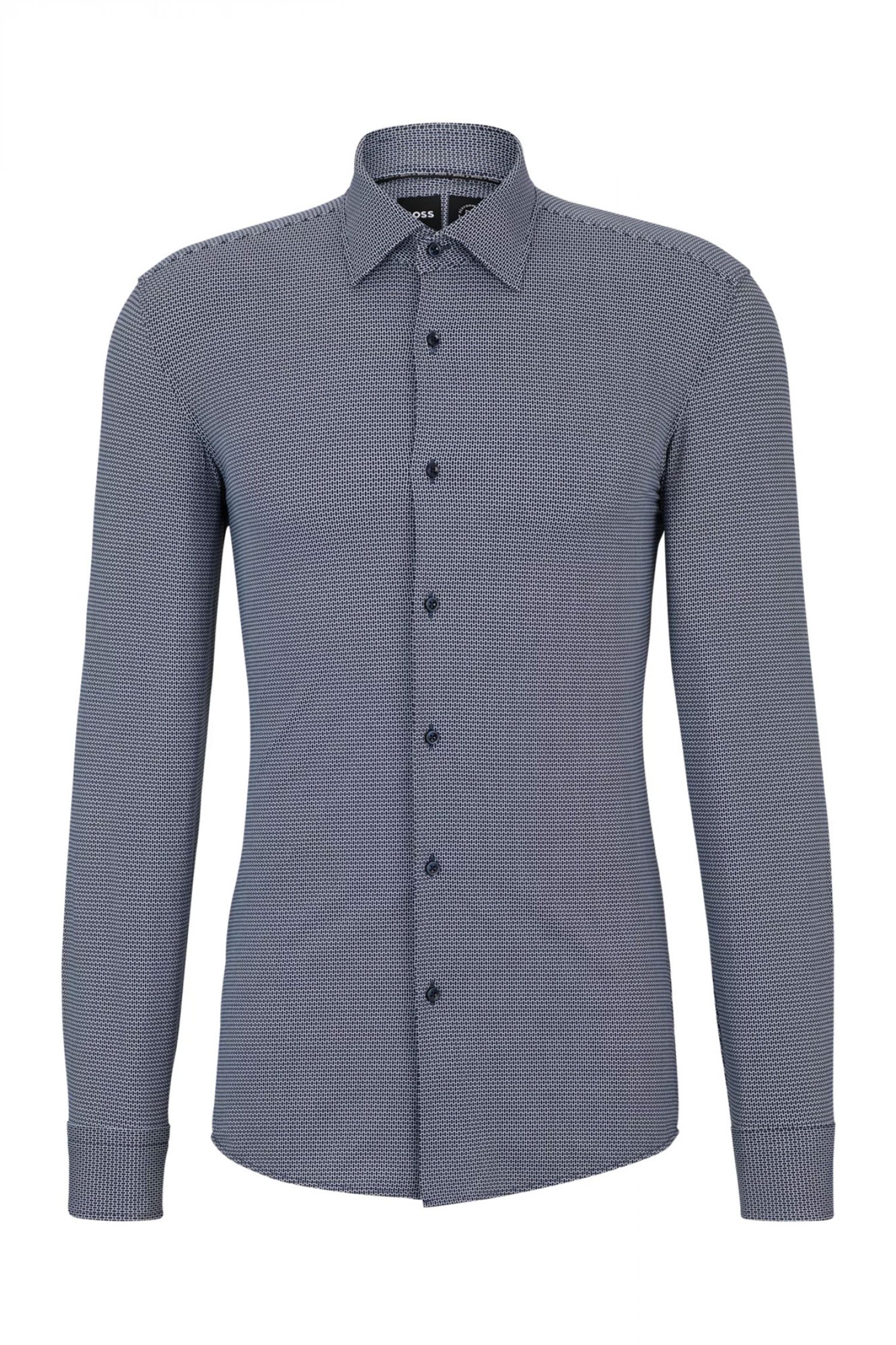 BOSS PERFORMANCE ΠΟΥΚΑΜΙΣΟ ΜΙΚΡΟΣΧΕΔΙΟ SLIM FIT P-HANK-KENT-C1-222 ΜΠΛΕ-ΛΕΥΚΟ