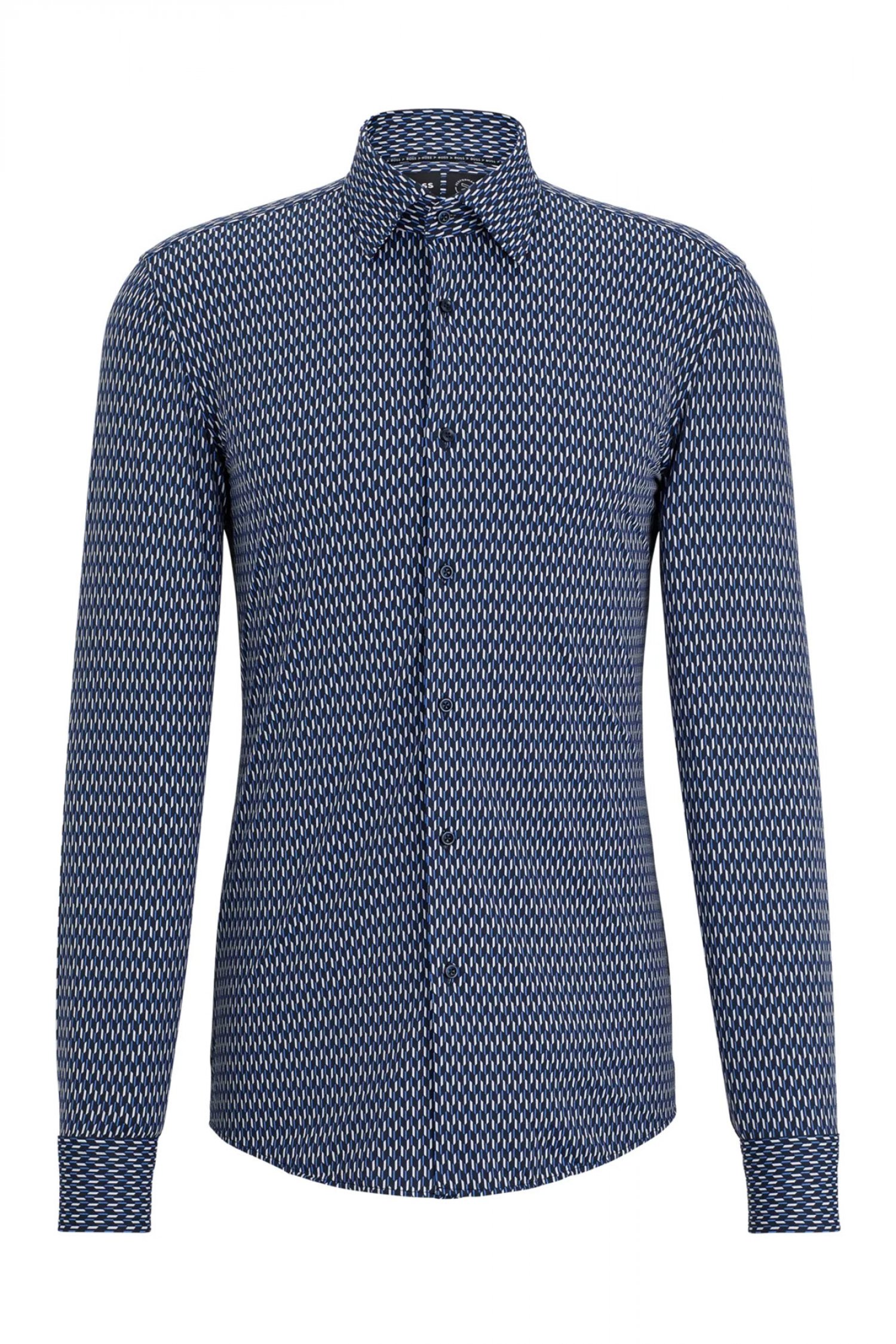 BOSS PERFORMANCE ΠΟΥΚΑΜΙΣΟ ΜΙΚΡΟΣΧΕΔΙΟ SLIM FIT P-HANK-KENT-C1-222 ΜΠΛΕ-ΛΕΥΚΟ-ΜΑΥΡΟ