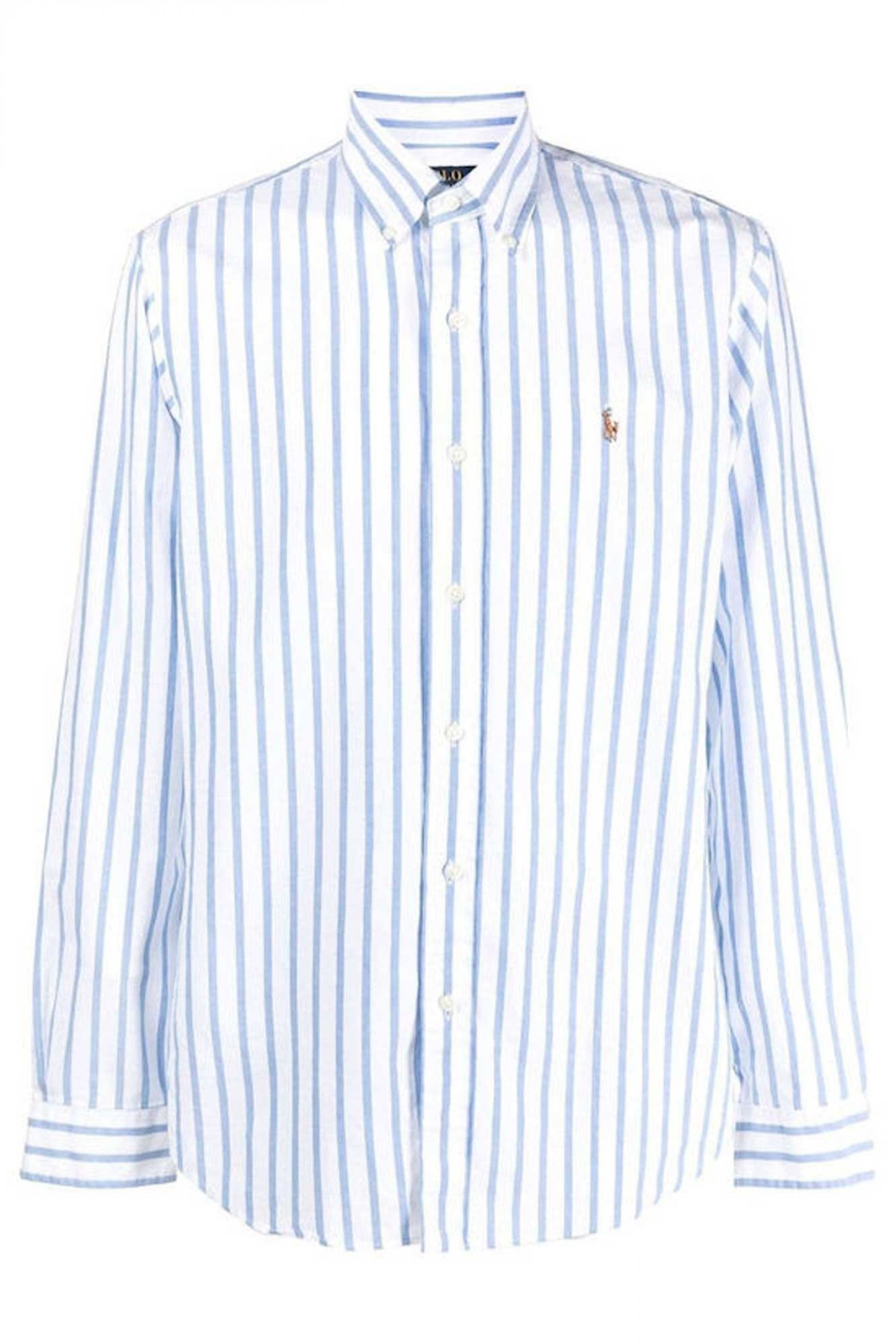 RALPH LAUREN ΠΟΥΚΑΜΙΣΟ ΡΙΓΕ BUTTON DOWN OXFORD CUSTOM FIT ΣΙΕΛ-ΛΕΥΚΟ