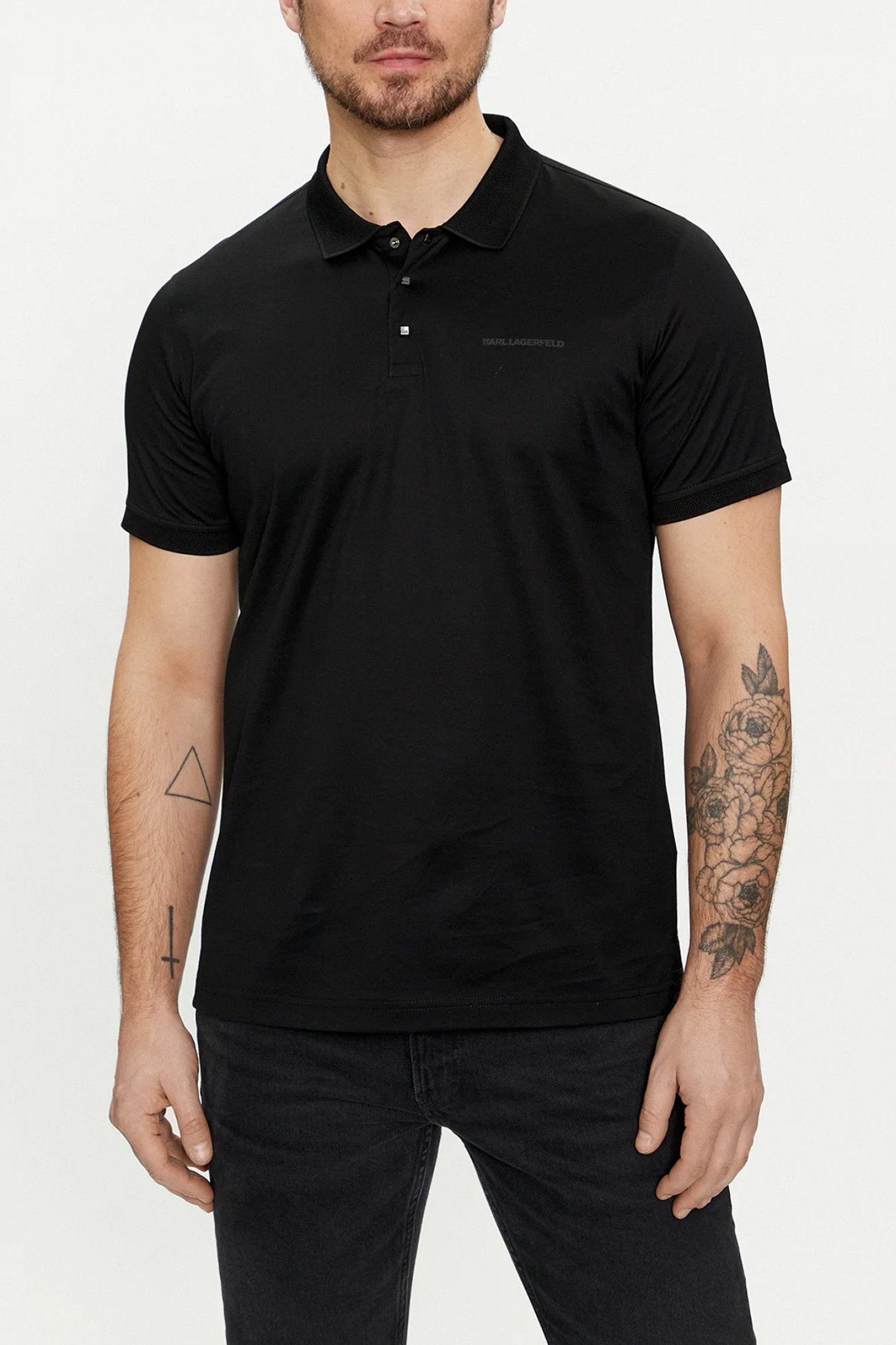 KARL LAGERFELD POLO PRESSBUTTON LOGO ΜΑΥΡΟ