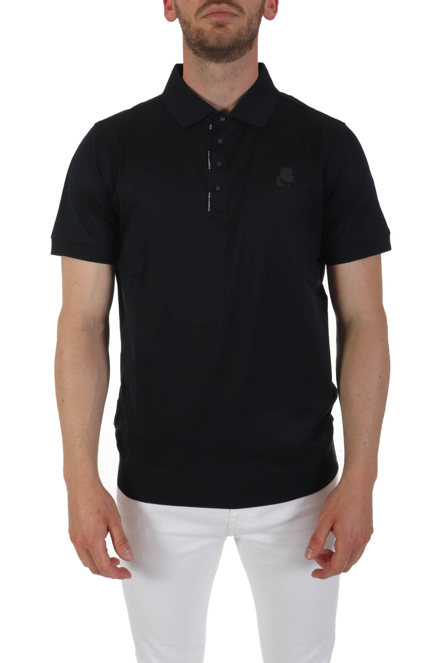 KARL LAGERFELD POLO PRESSBUTTON LOGO ΜΠΛΕ