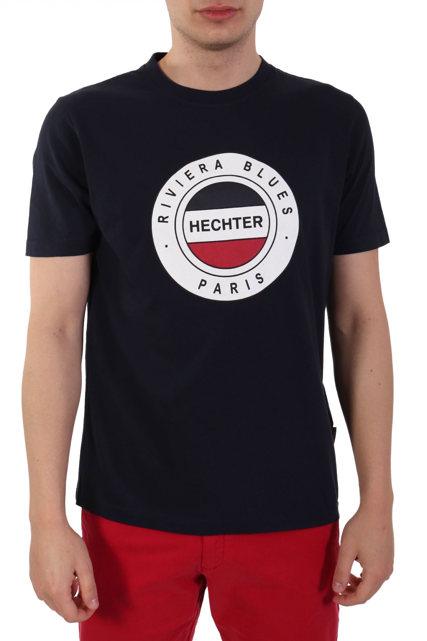 HECHTER PARIS HECHTER T-SHIRT JERSEY LOGO ΜΠΛΕ ΣΚΟΥΡΟ