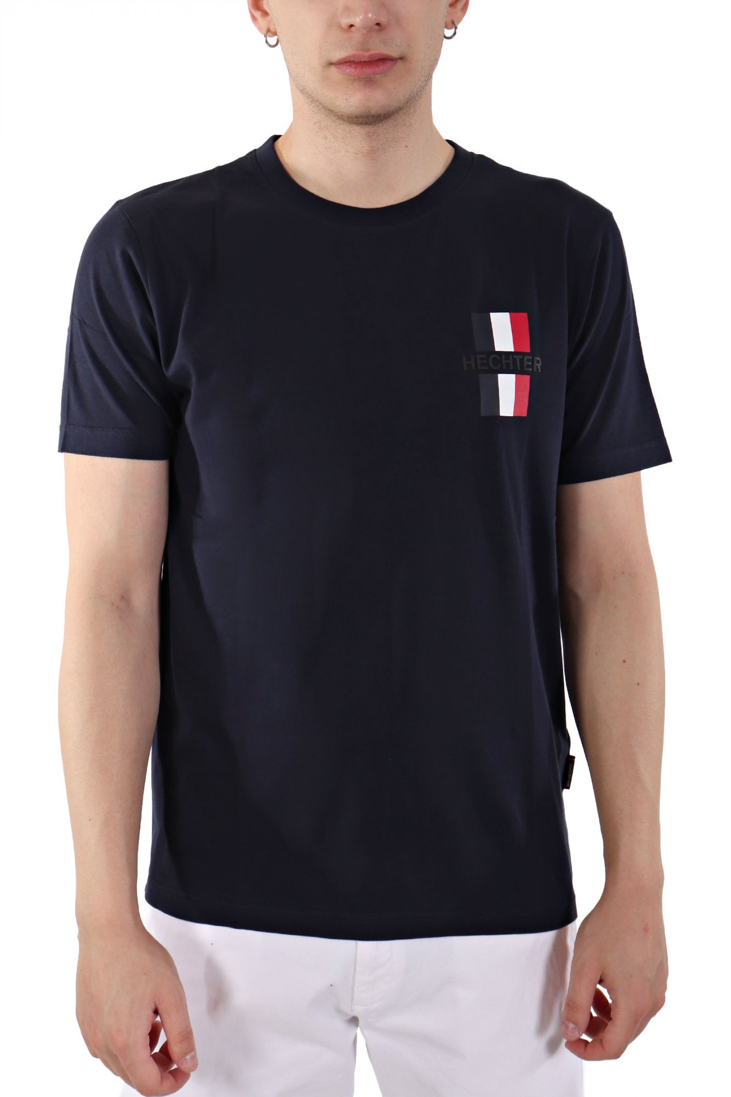 HECHTER PARIS HECHTER T-SHIRT JERSEY LOGO ΑΝΑΓΛΥΦΟ ΜΙΚΡΟ ΜΠΛΕ ΣΚΟΥΡΟ