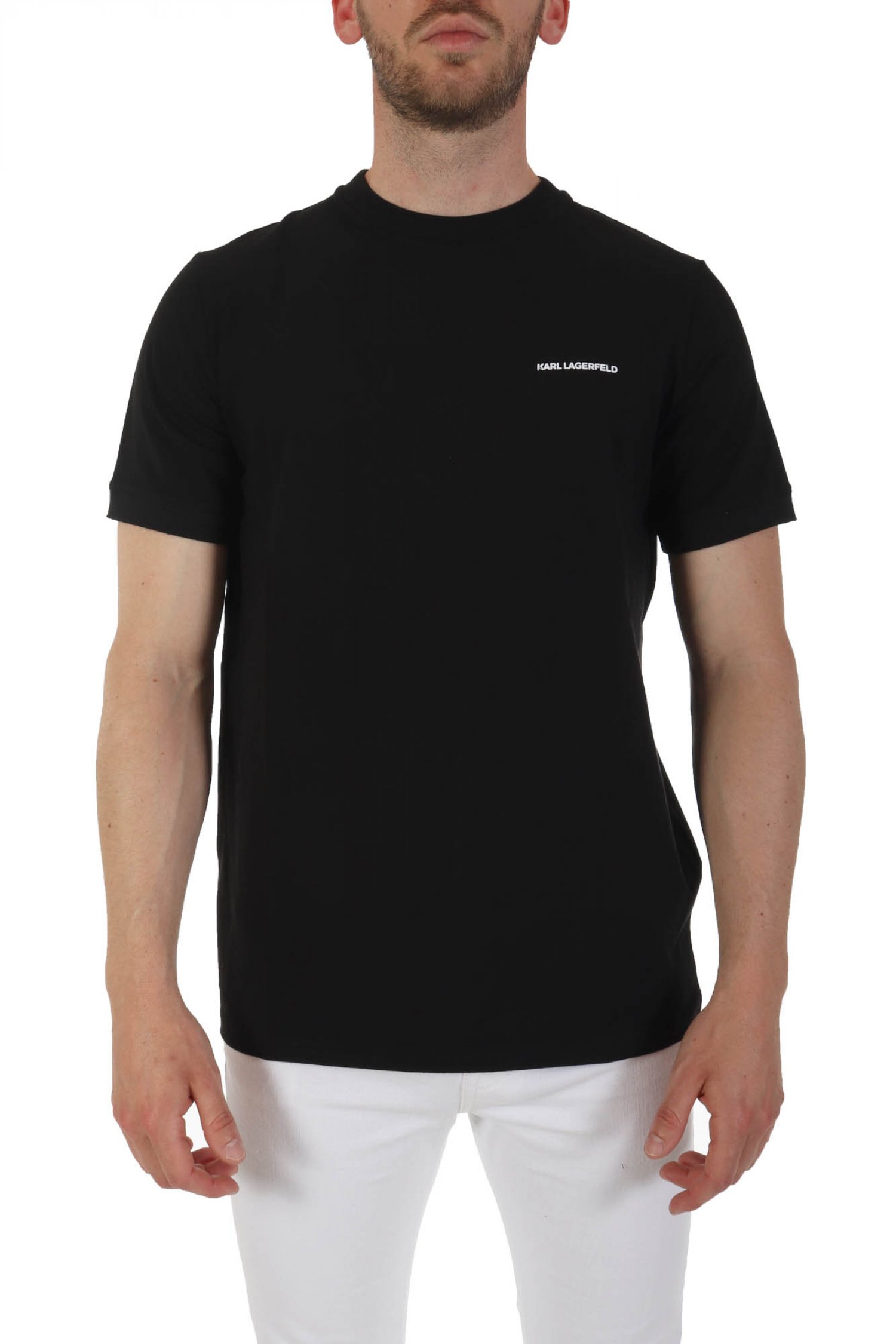 KARL LAGERFELD T-SHIRT CREW NECK LOGO ΜΑΥΡΟ