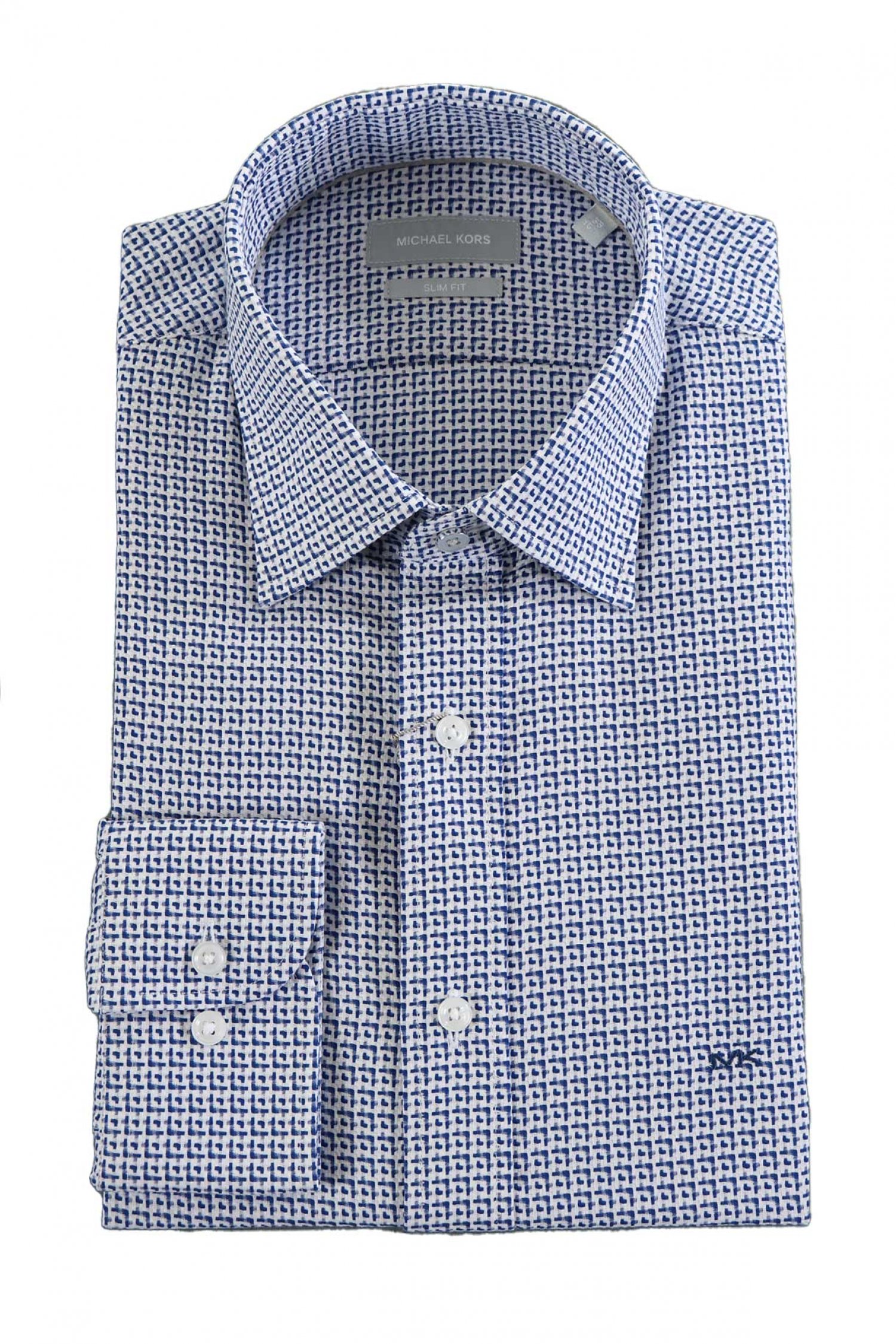 MICHAEL KORS ΠΟΥΚΑΜΙΣΟ ΜΙΚΡΟΣΧΕΔΙΟ SLIM FIT STRETCH ΜΠΛΕ-ΛΕΥΚΟ