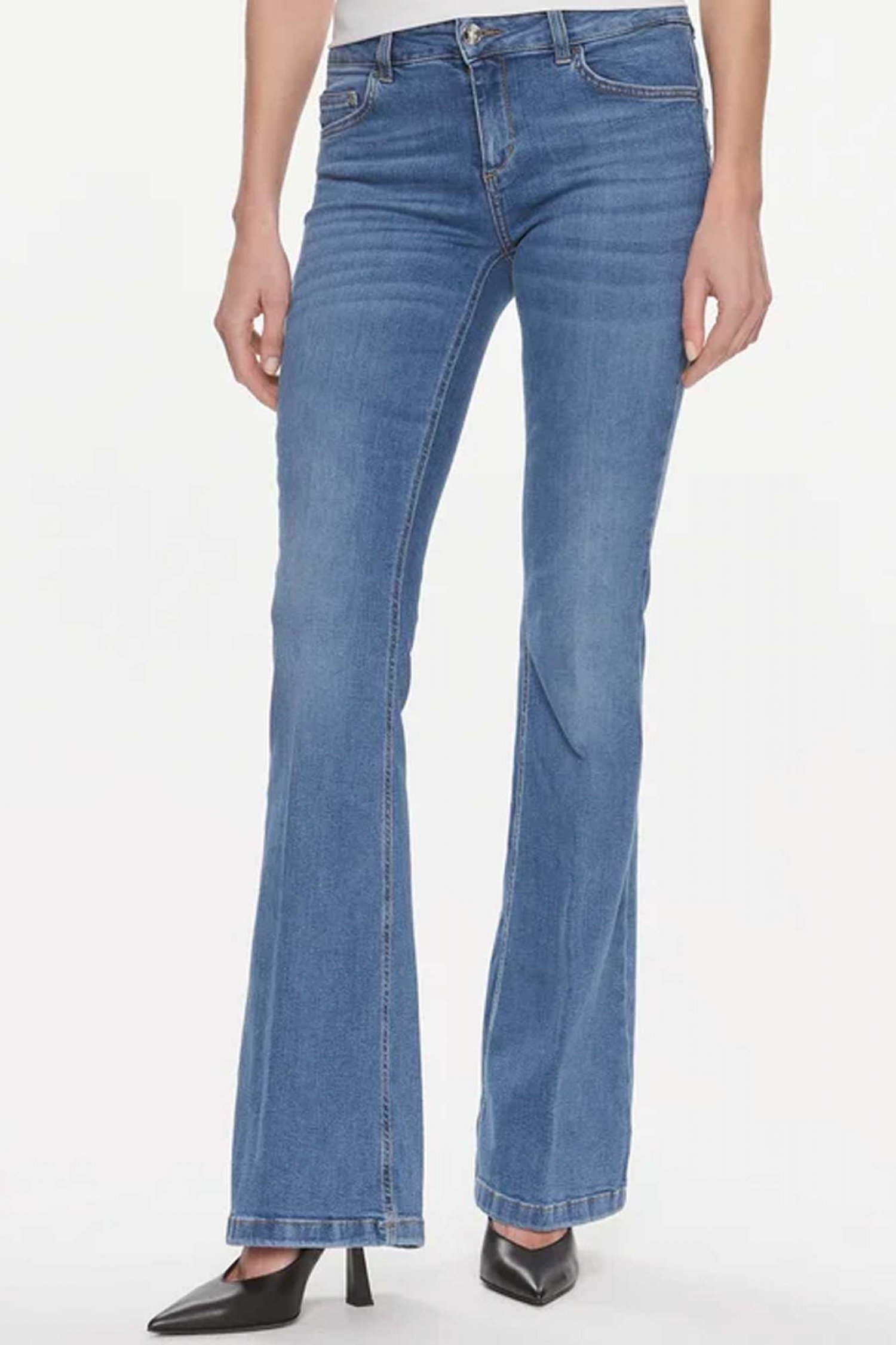 LIU JO ΠΑΝΤΕΛΟΝΙ JEANS ΧΑΜΗΛΟΜΕΣΟ ΛΑΣΤΙΧΟ ΠΙΣΩ FLARE ΜΠΛΕ