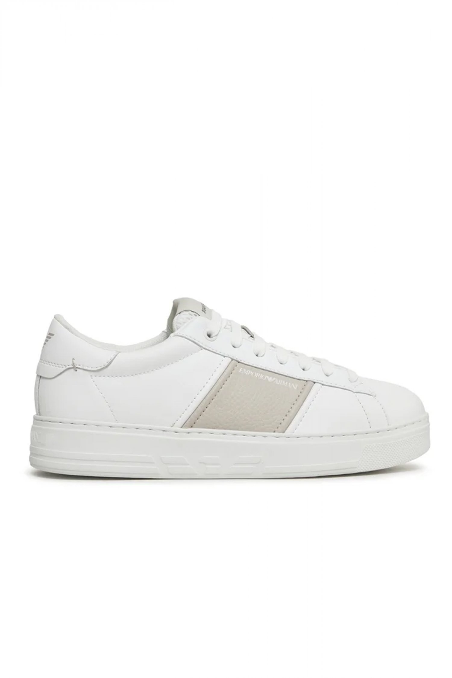 EMPORIO ARMANI ΠΑΠΟΥΤΣΙΑ SNEAKERS LOGO ΛΕΥΚΟ-ΑΣΗΜΙ