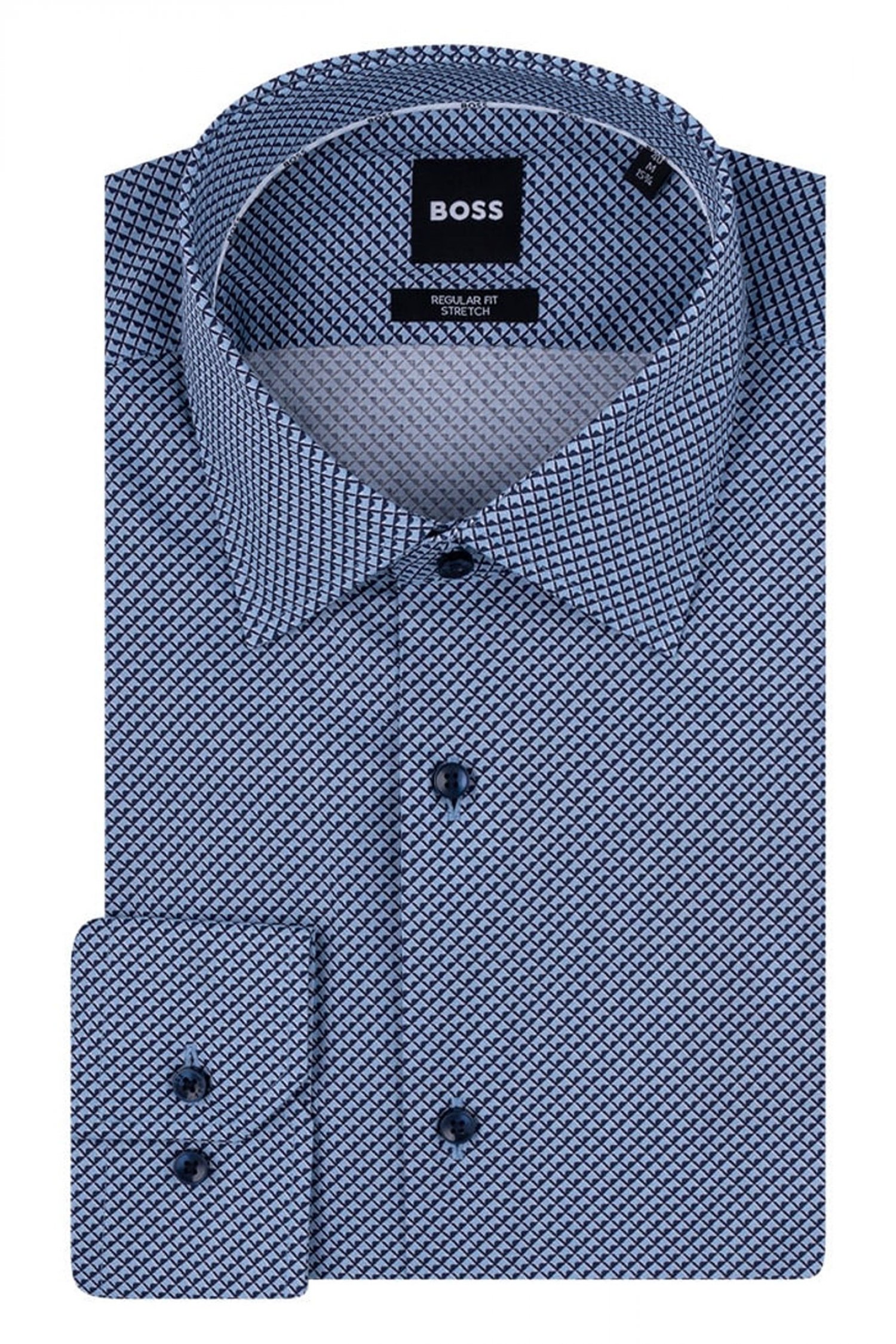 BOSS ΠΟΥΚΑΜΙΣΟ REGULAR FIT STRETCH ΜΙΚΡΟΣΧΕΔΙΟ H-JOE-KENT-C1-214 ΜΠΛΕ