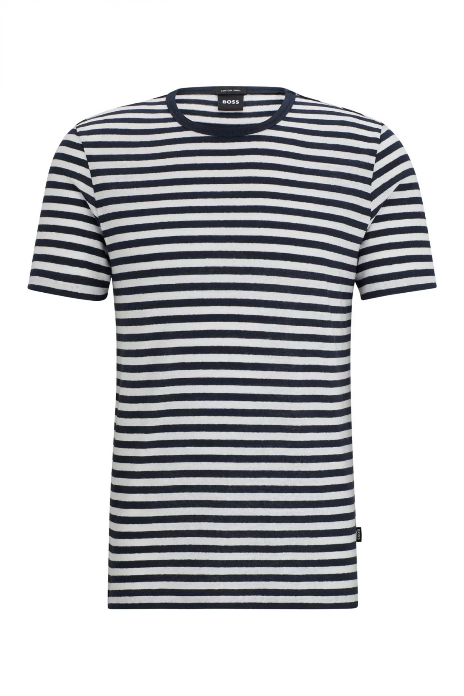 BOSS T-SHIRT ΛΙΝΟ ΡΙΓΕ TIBURT 457 ΜΠΛΕ-ΛΕΥΚΟ